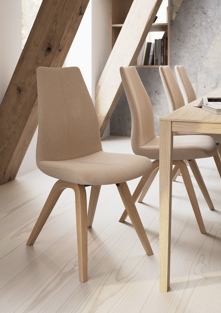 Aroma spisestol Tekstil Guard Natural med ben i hvitpigmentert eik