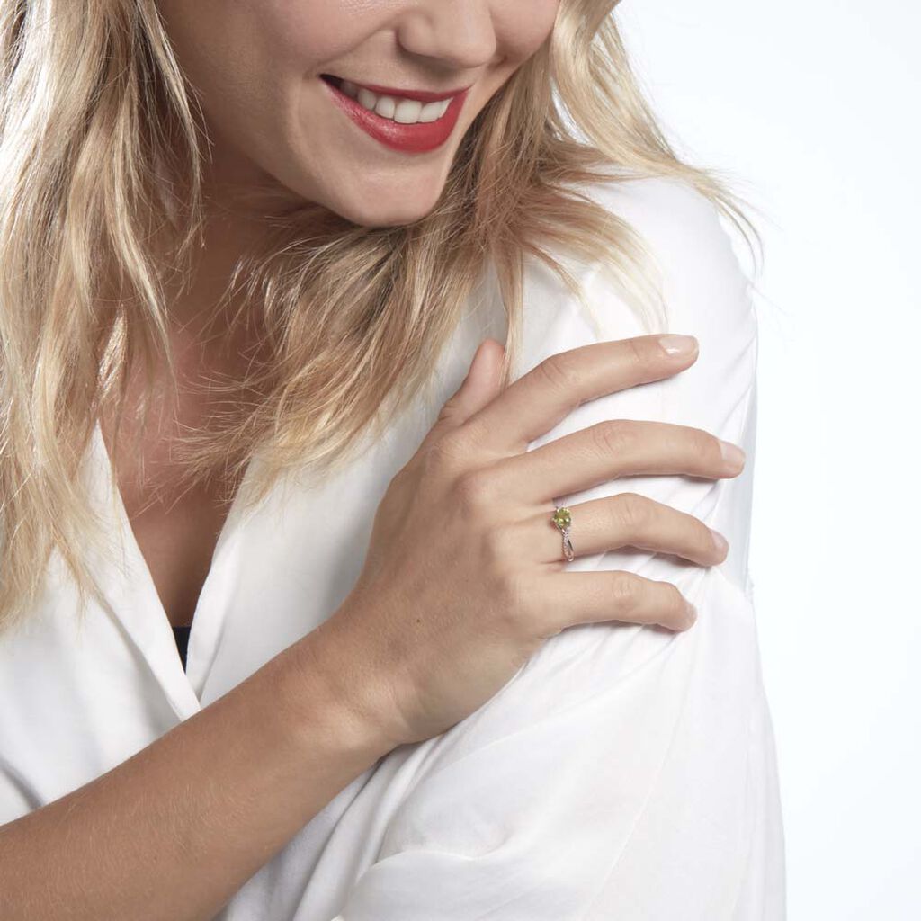 Bague Clothilde Or Blanc Peridot Et Oxyde