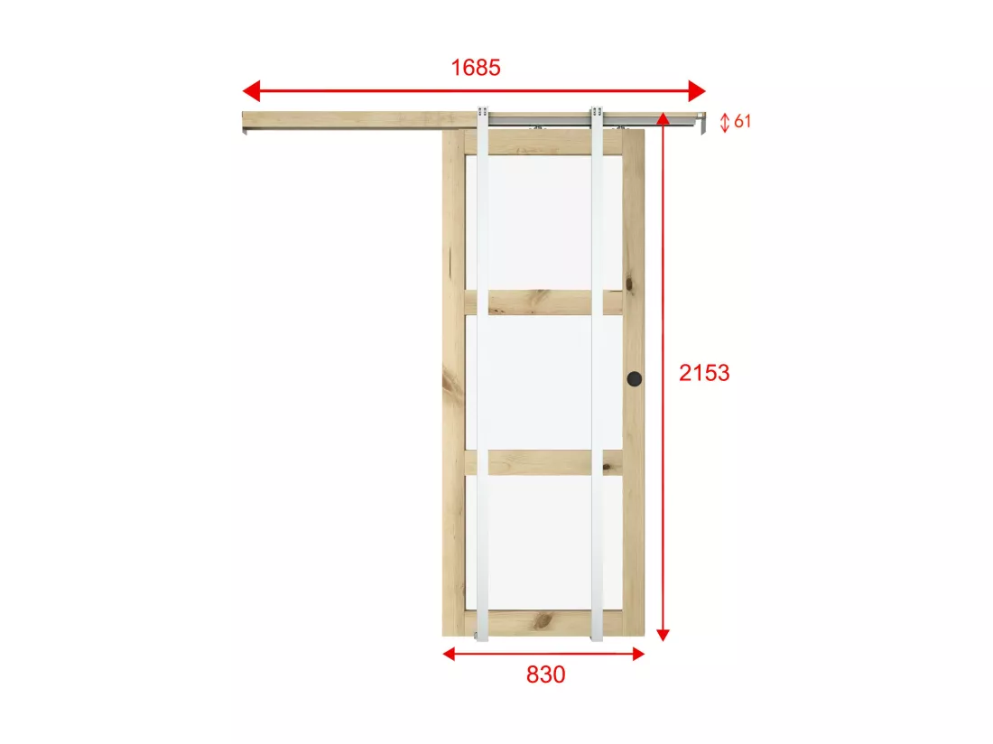 Porte coulissante avec système à galandage en bois et verre trempé - 3 fenêtres - H205 x L83 cm - ACOSTA II