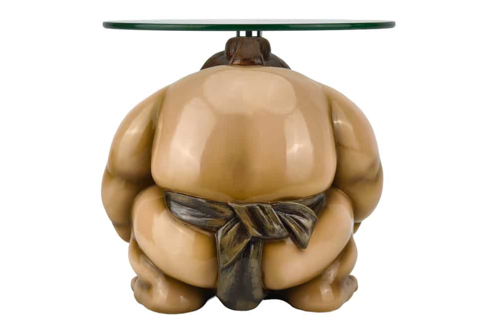 Runder Beistelltisch SUMO 30cm natur beige Skulptur handmade