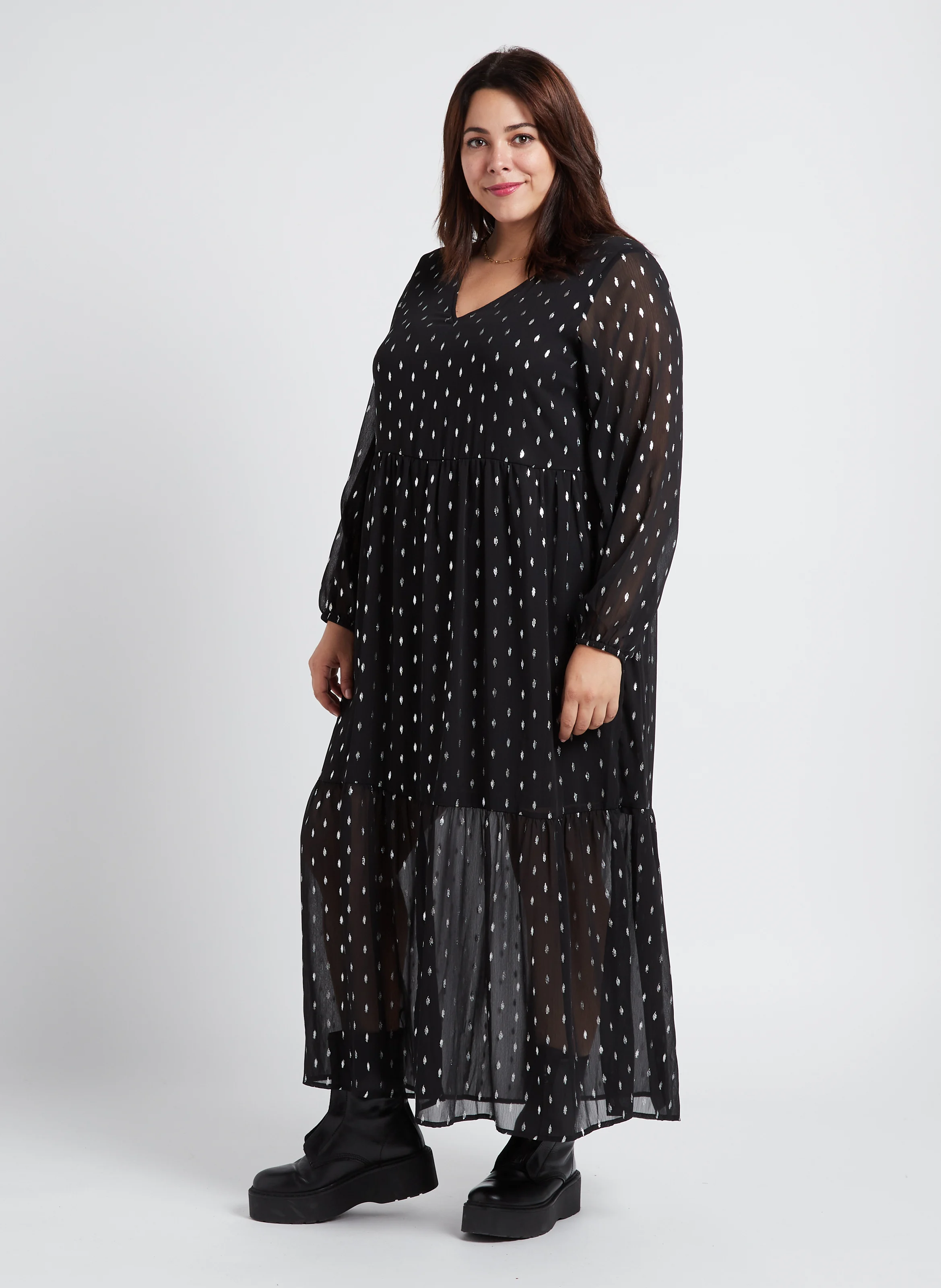 MINJA - Robe longue ample col V | Noir