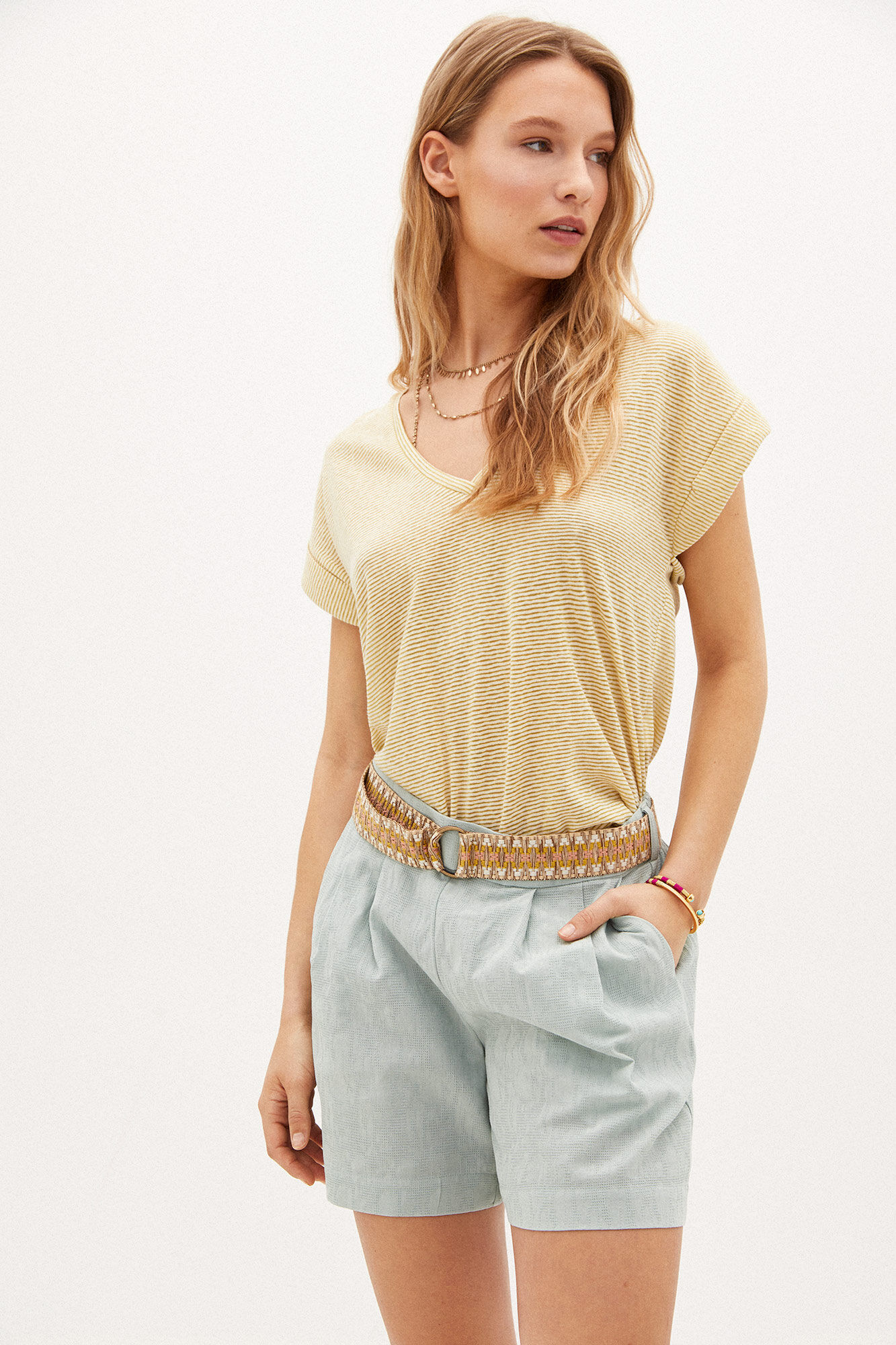 Bernarda. Shorts de algodão com cinto - Azul
