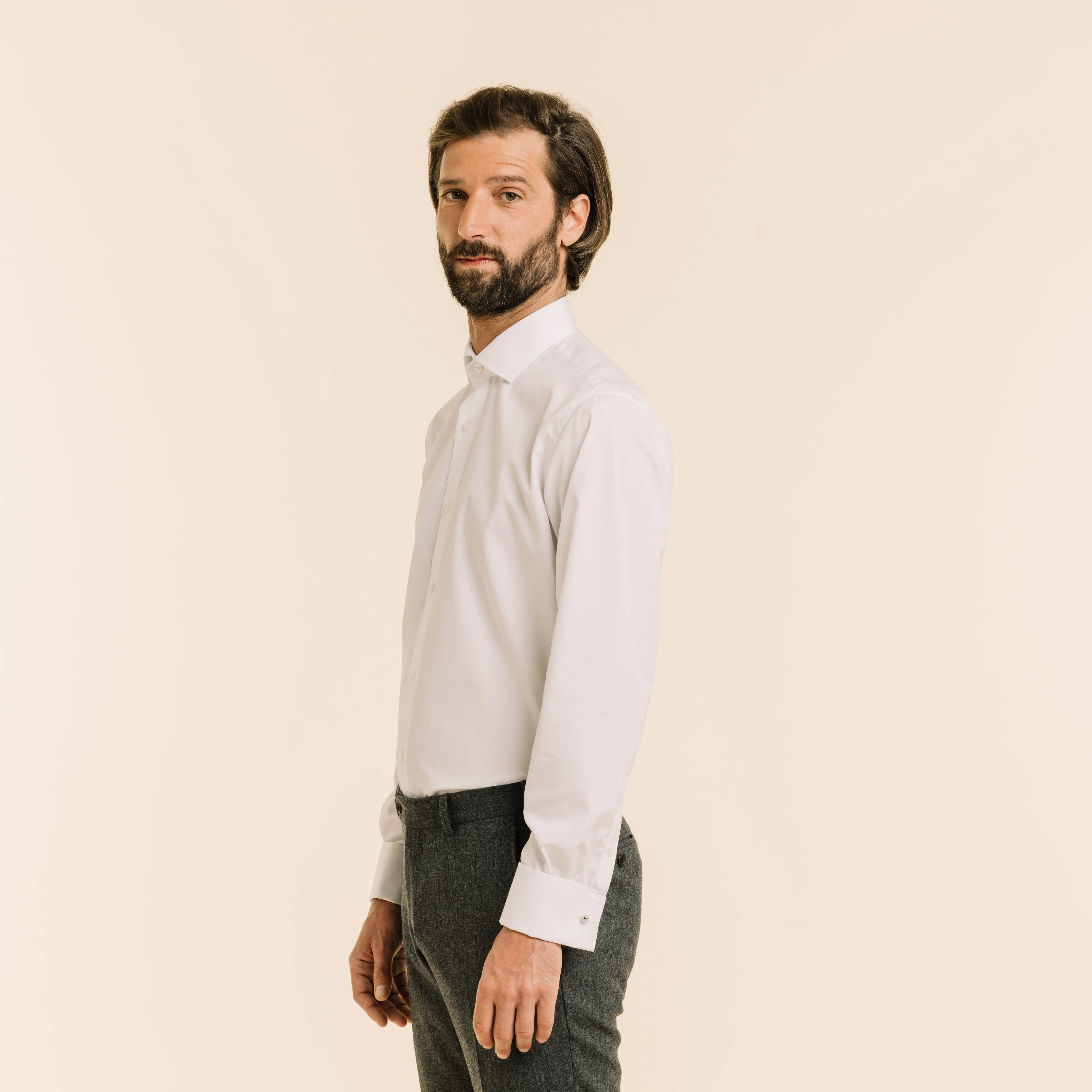 White double-twisted poplin shirt with French cuffs