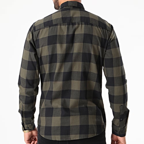 Chemise Manches Longues Gingham Carreaux Vert Kaki