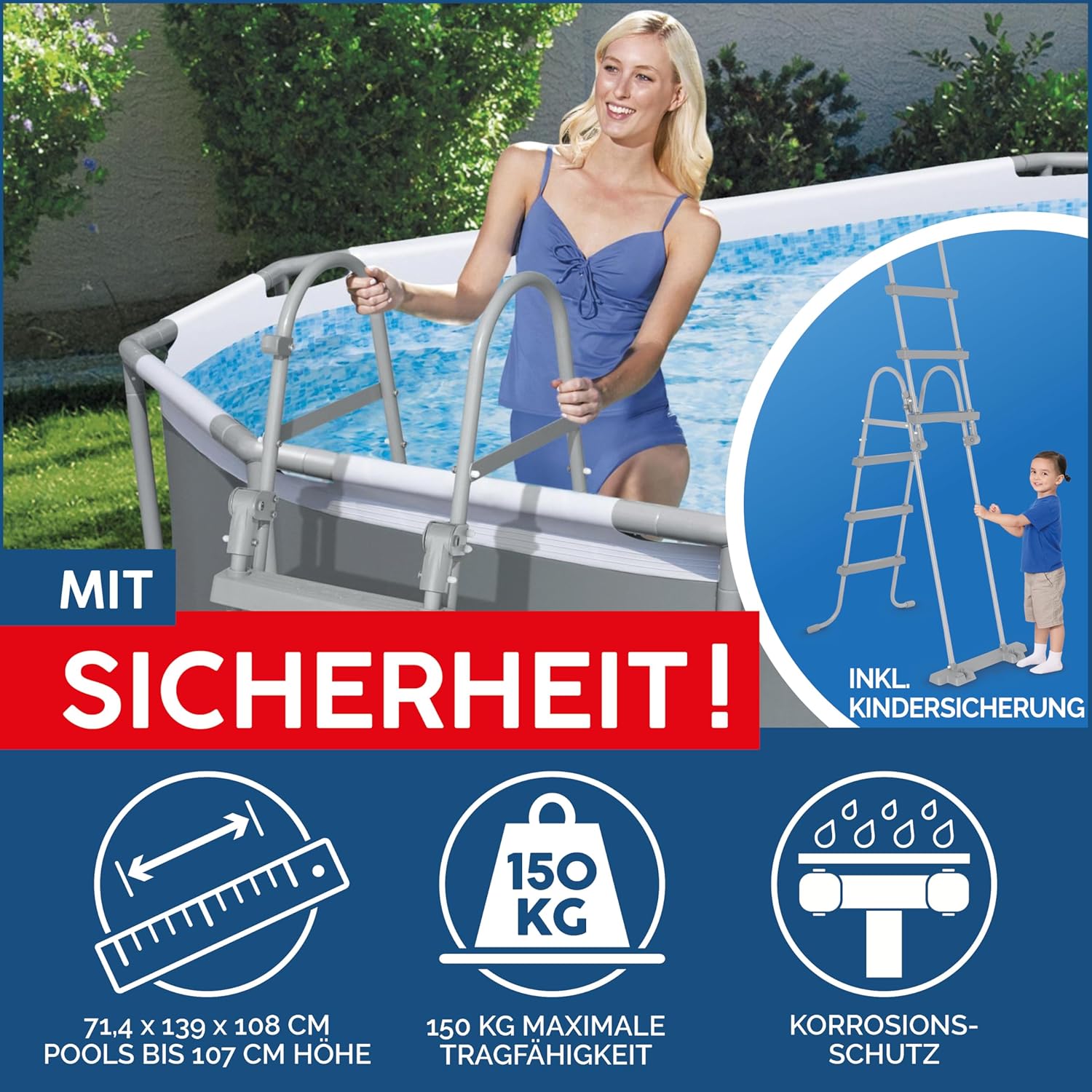Bestway Power Steel Frame Pool Set mit Filterpumpe 427 x 250 x 100 cm, grau, oval