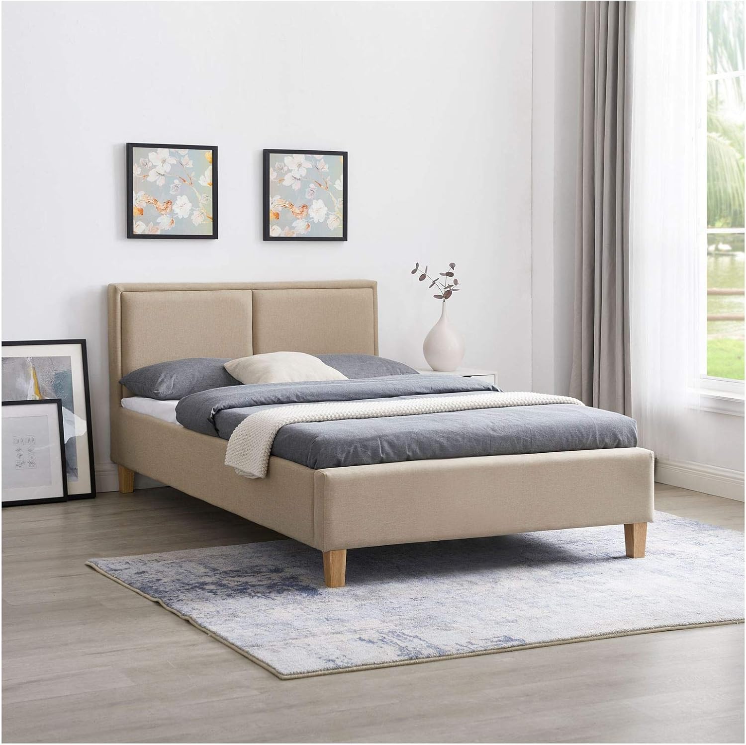 CARO-Möbel Polsterbett Anais Bettgestell Einzelbett 120x200 cm Designbett inklusive Lattenrost, Stoffbezug in beige