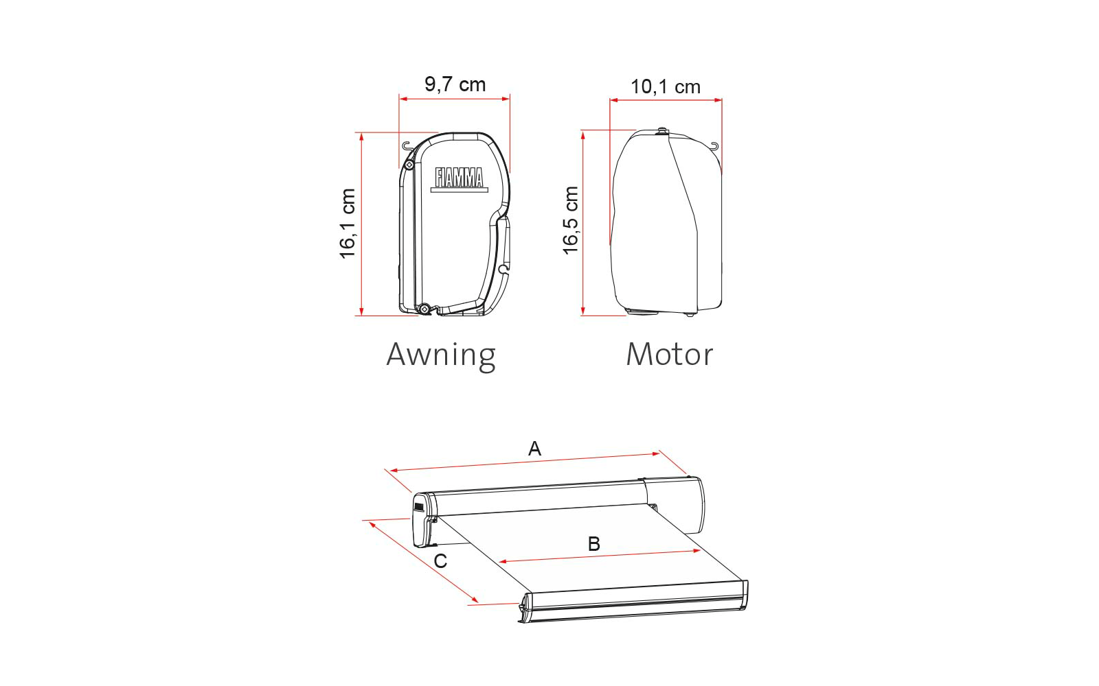 Fiamma F45eagle 350 Markise mit Motor Gehäusefarbe Polar White Tuchfarbe Royal Grey 350 cm
