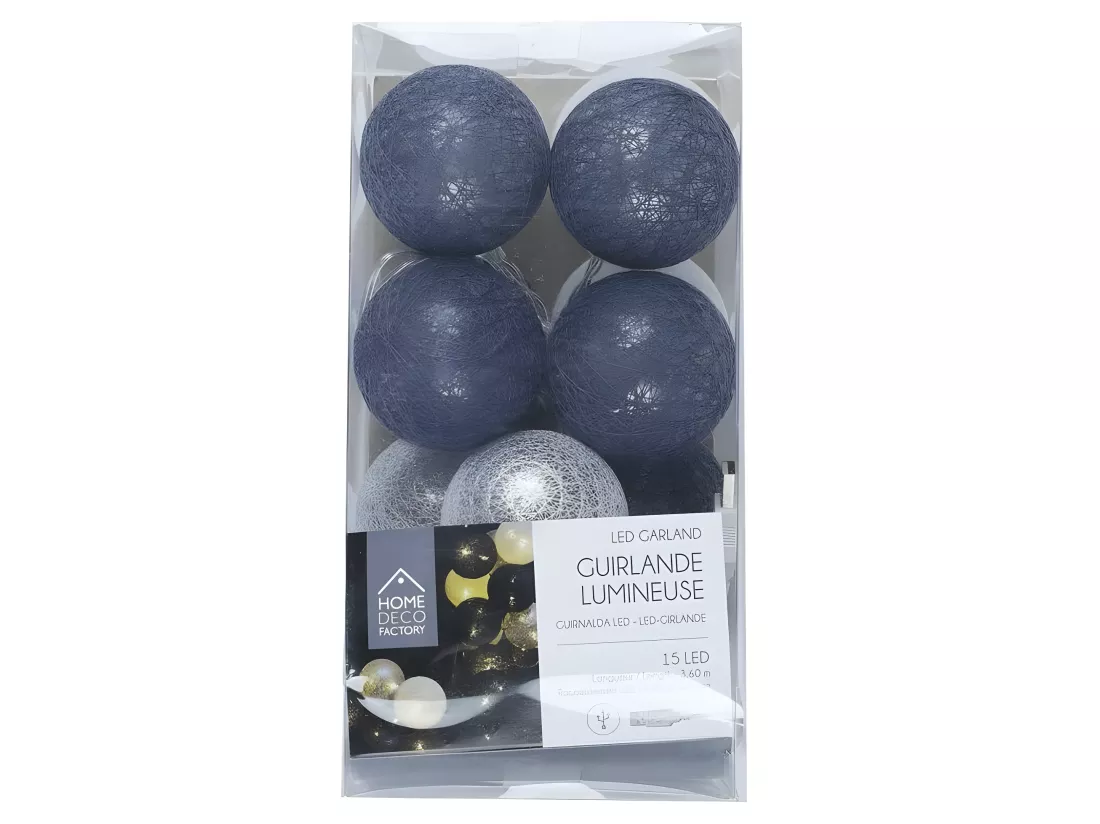 Guirlande Boule Usb 15 Led Gris Blanc Bleu