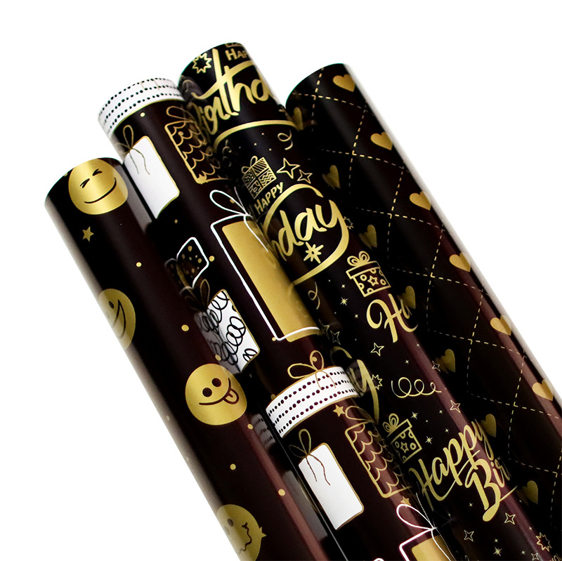 (4er Set) 70x50cm Geburtstags Geschenkpapier Deko Geschenk Verpackung - Gold / Schwarz