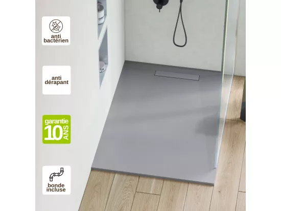 Receveur de Douche Extraplat ADICIONAL - 80X120x2,8cm - Texture Ardoise Gris - Résine Minérale - RÉSIGRÈS