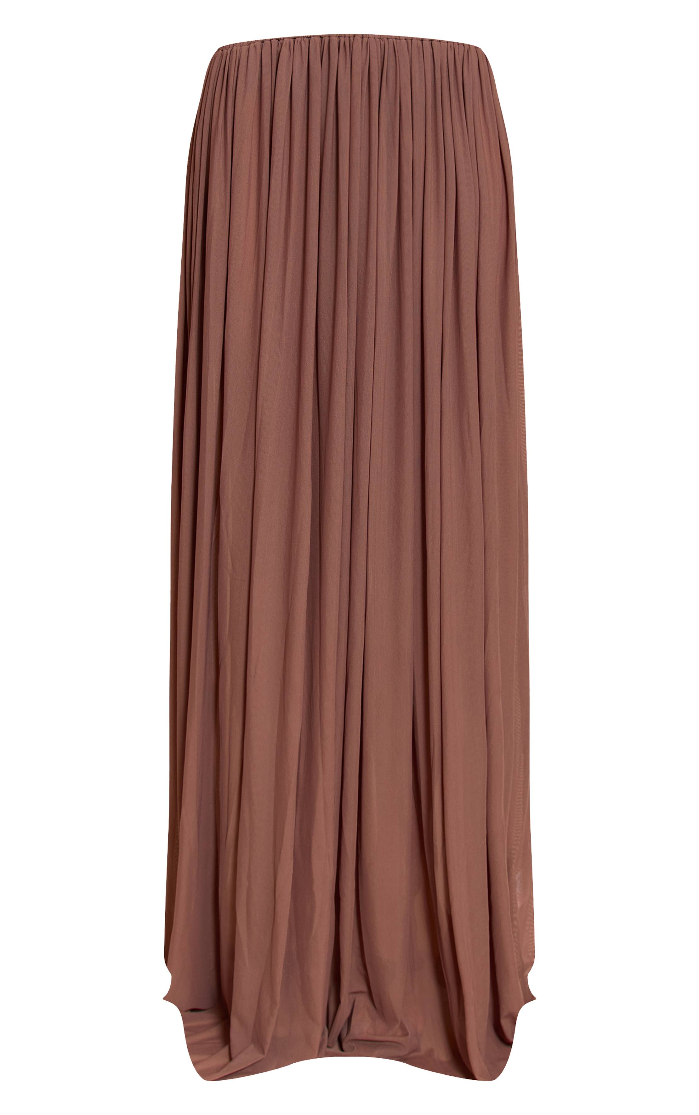 Marron Jupe Longue Drapée En Mesh