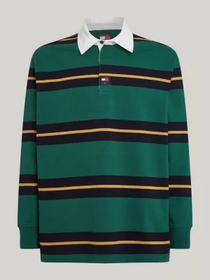 Polo casual de manga comprida com listras de rugby