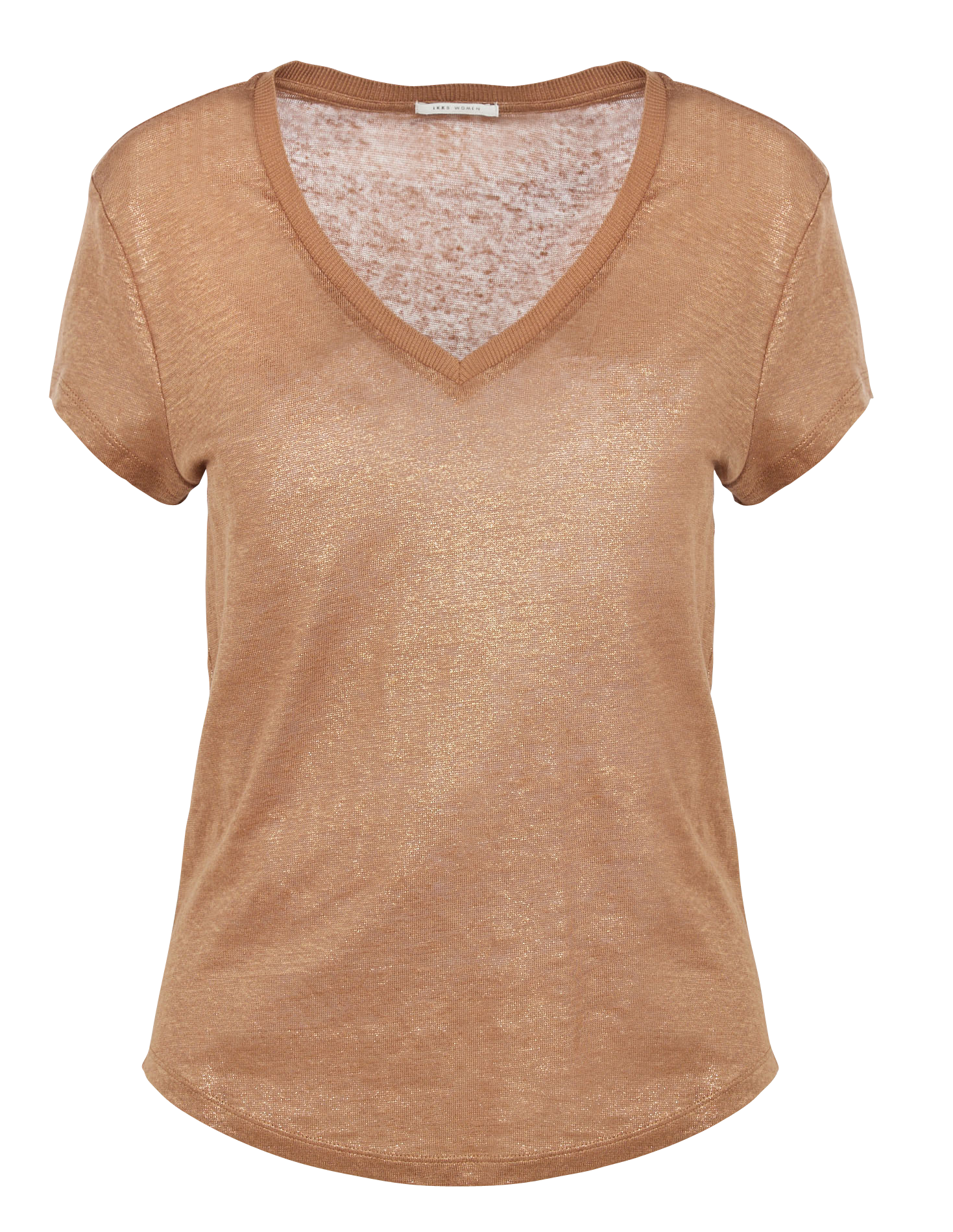 Tee-shirt col V en lin| Beige