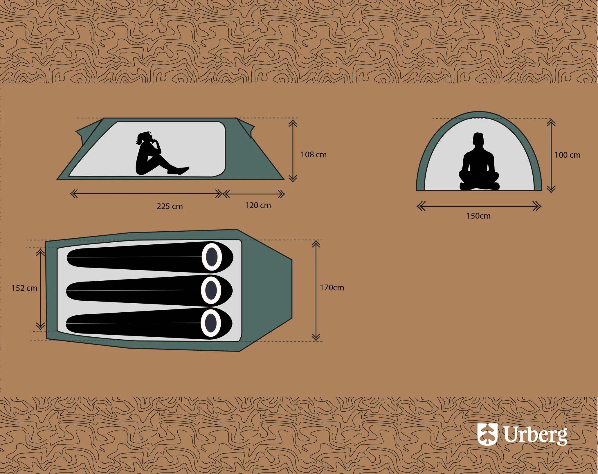 Urberg 3 P Tunnel Tent Kombu Green