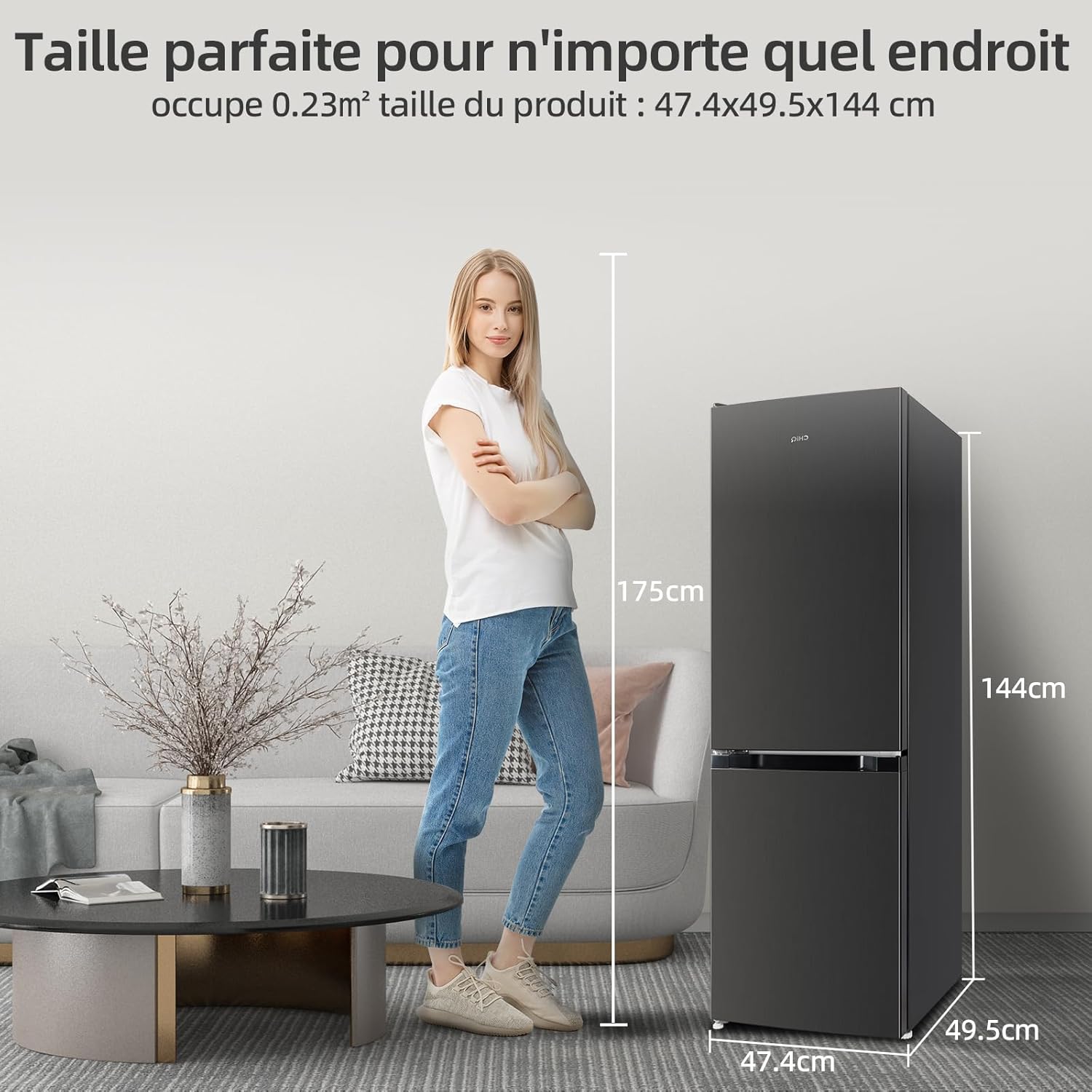 Réfrigérateur à congélateur inférieur CHIQ CBM159LEBD 157 litres (109 + 48)