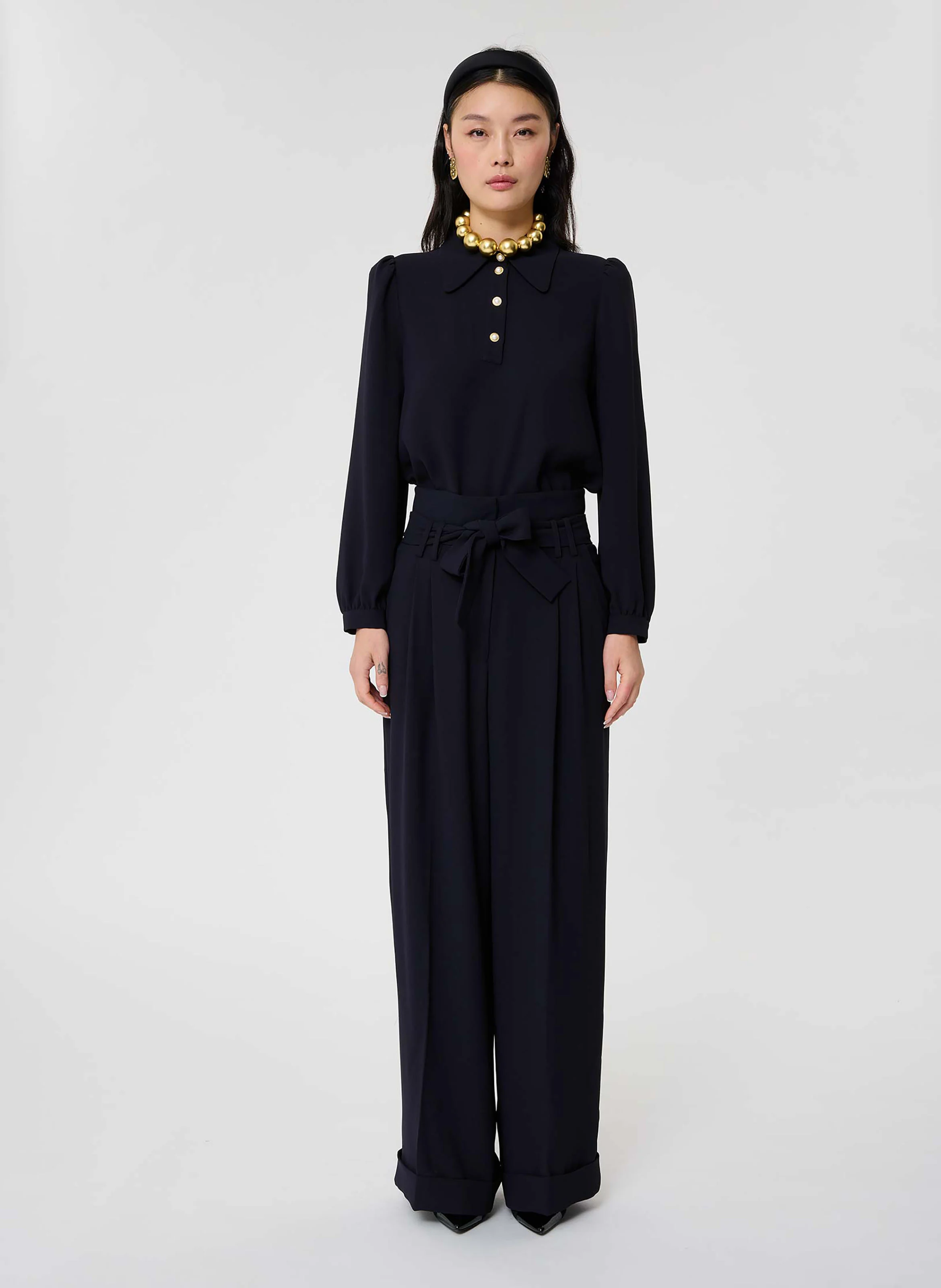 PIA - Pantalon large taille haute | Bleu