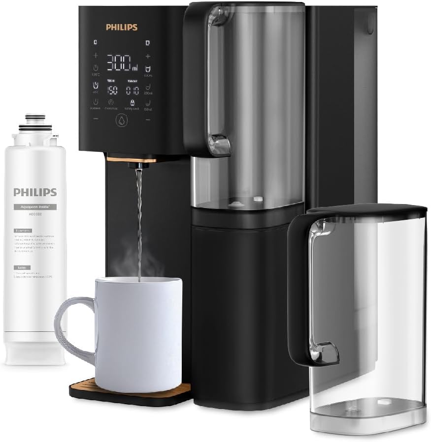 Philips Water Umkehrosmose-Wasserstation ADD6920BK01/10, Aquaporin Inside®: Eliminiert bis zu 110 Substanzen, sofortige Erhitzung, 1 Jahr Filterlebensdauer