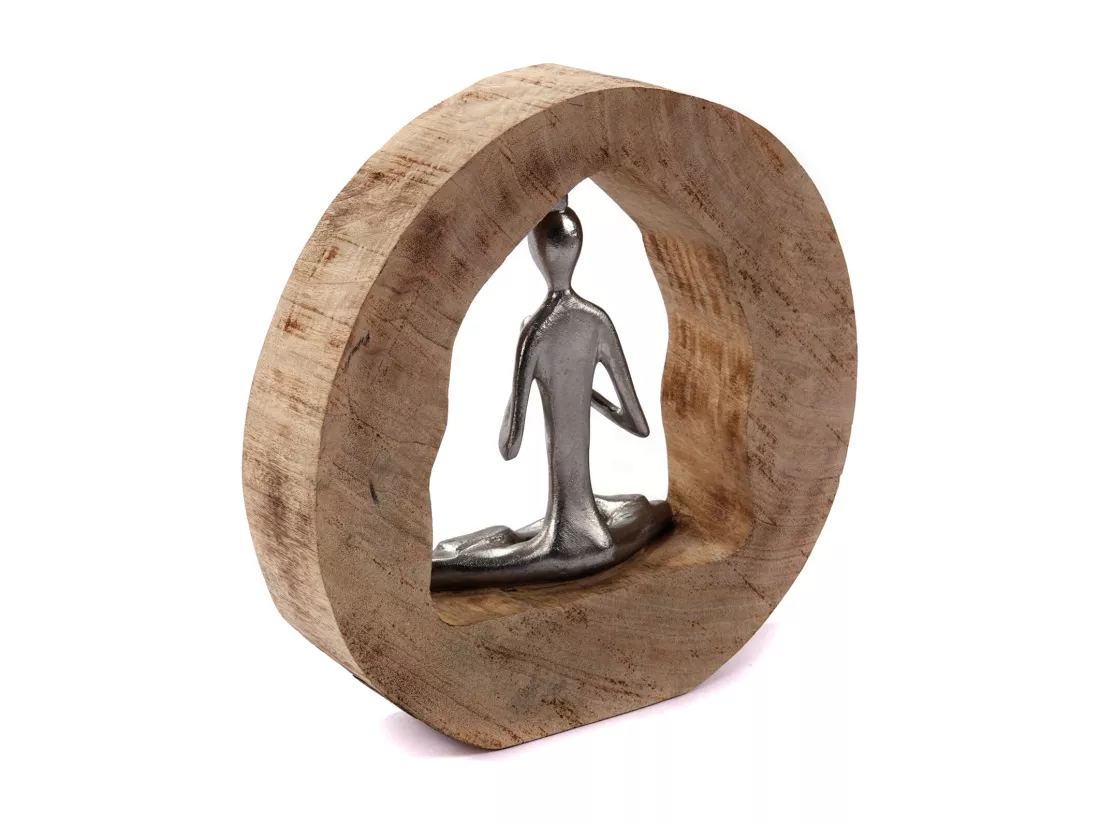SCULPTURE Journal de yoga Socle en bois de mangue argent-nature