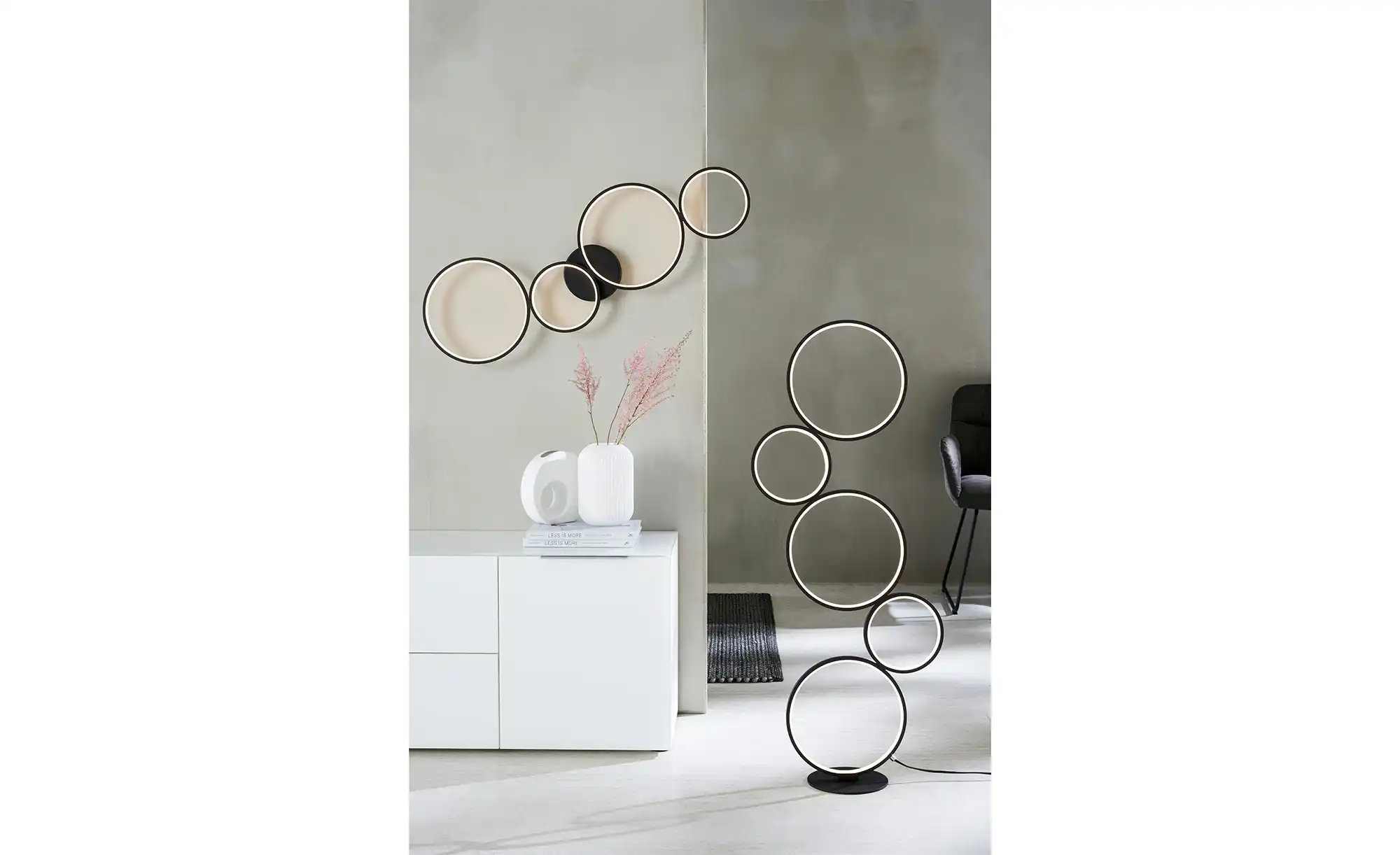 Trio LED-Deckenleuchte, schwarz `Ringe´