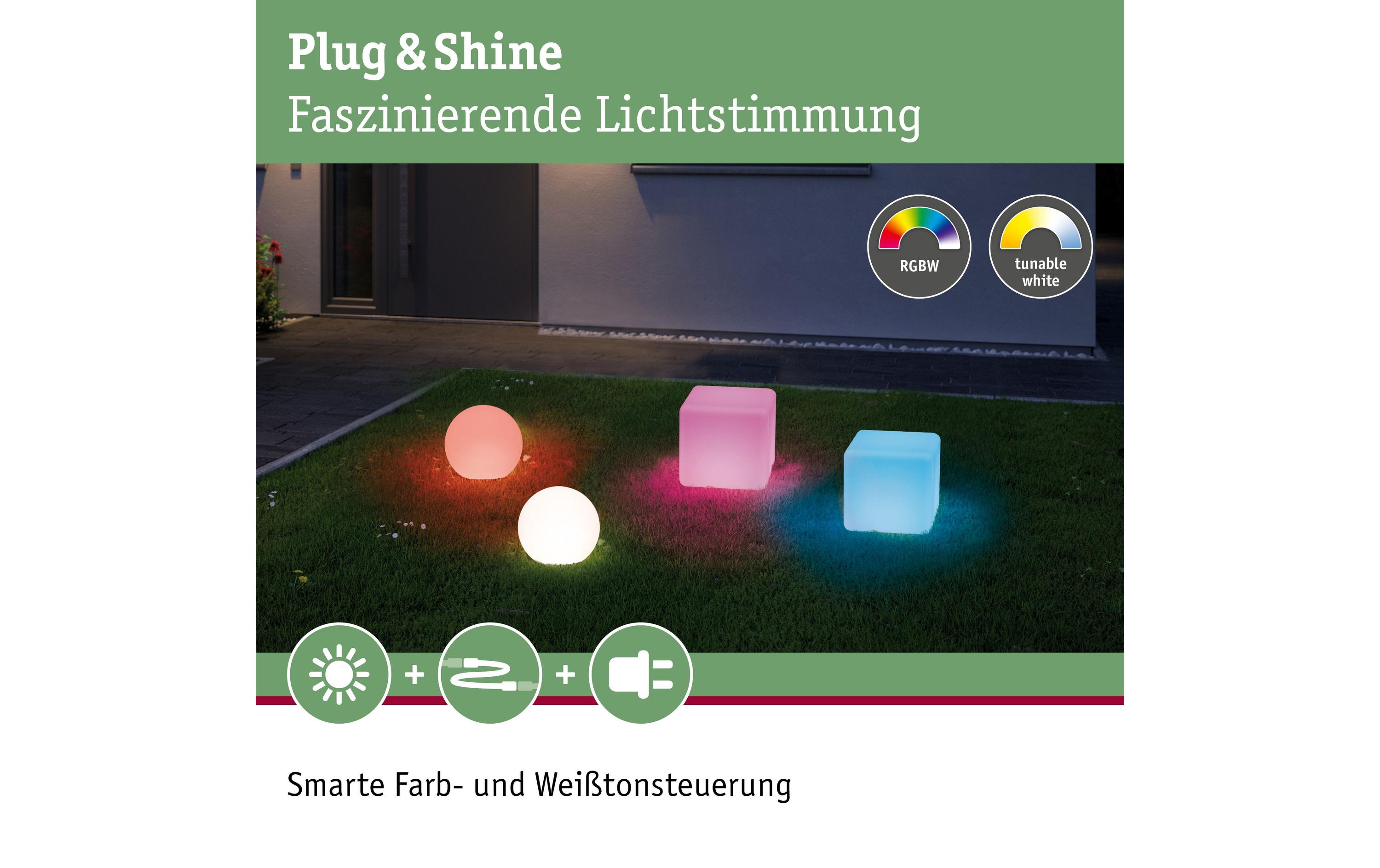 Gartenleuchte Plug & Shine GLOBE RGBW, ZigBeeSteuerbares Lichtobjekt mit Farbwechsel