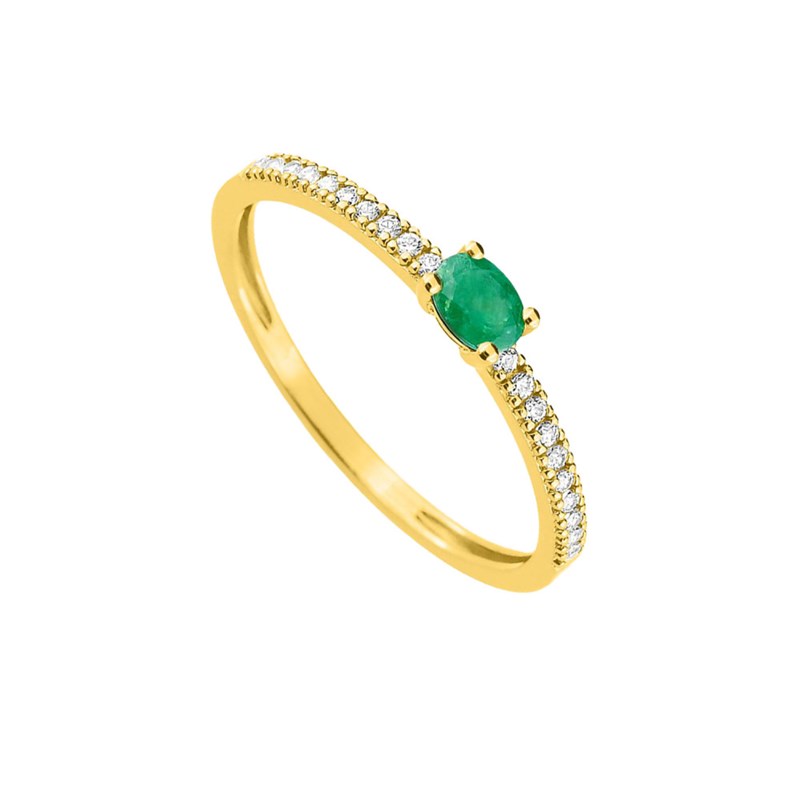 Bague Femme - Emeraude et Oxyde de zirconium - Or 9 Carats