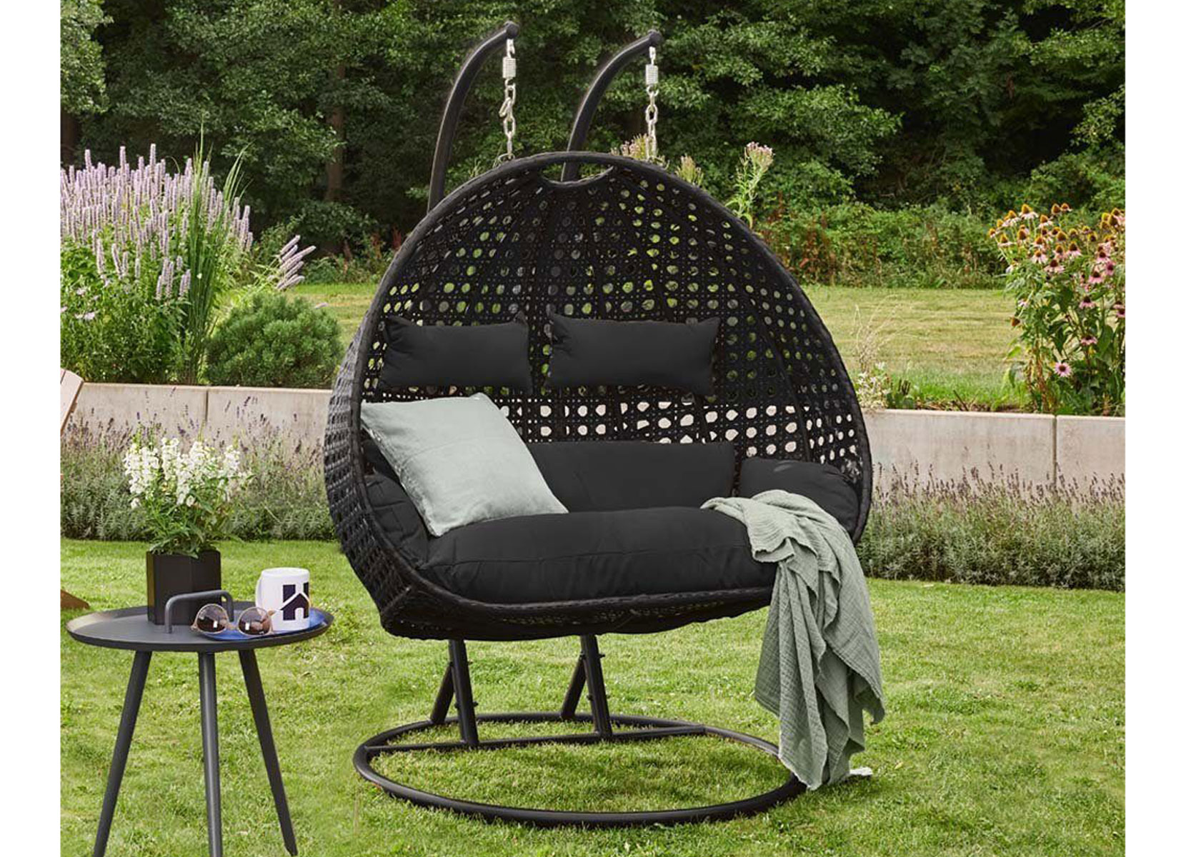 Home Deluxe TWIN Polyrattan-Hängesessel für 2 Personen Schwarz