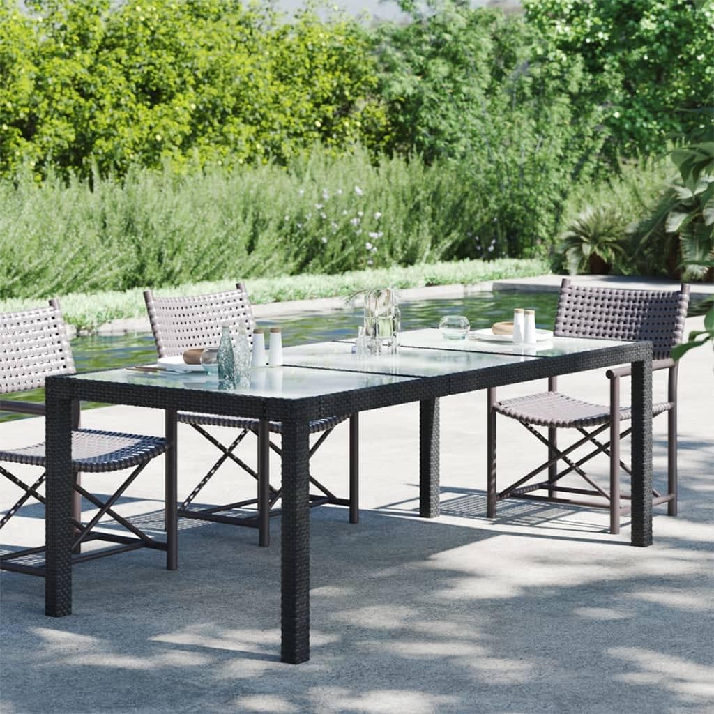 Gartentisch Schwarz 190x90x75 cm Gehärtetes Glas Poly Rattan,jiangboyue-316712
