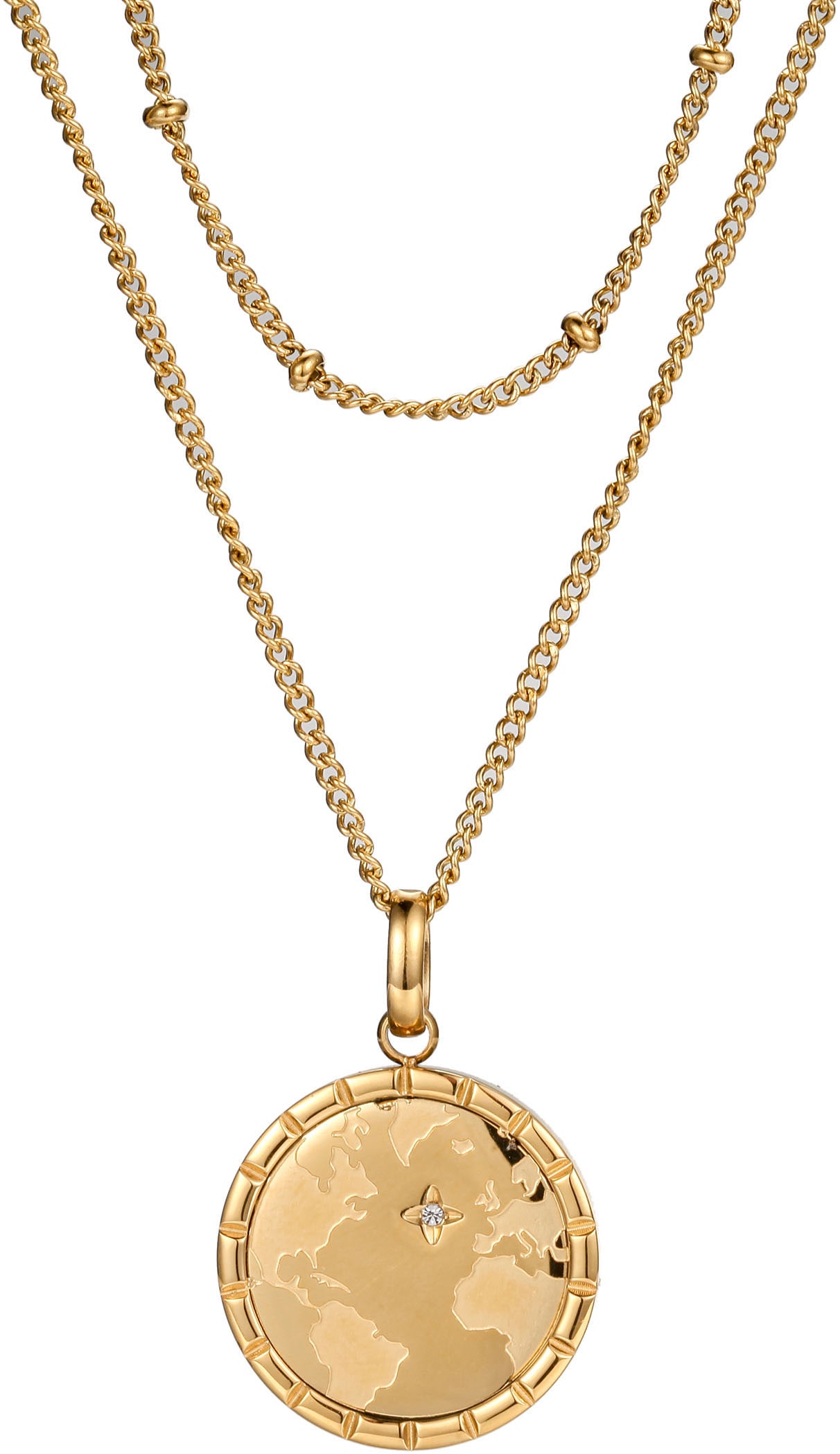 Firetti Kette mit Anhänger »Schmuck Geschenk Edelstahl Halsschmuck Halskette Planet Earth Welt« mit Zirkonia (synth.)