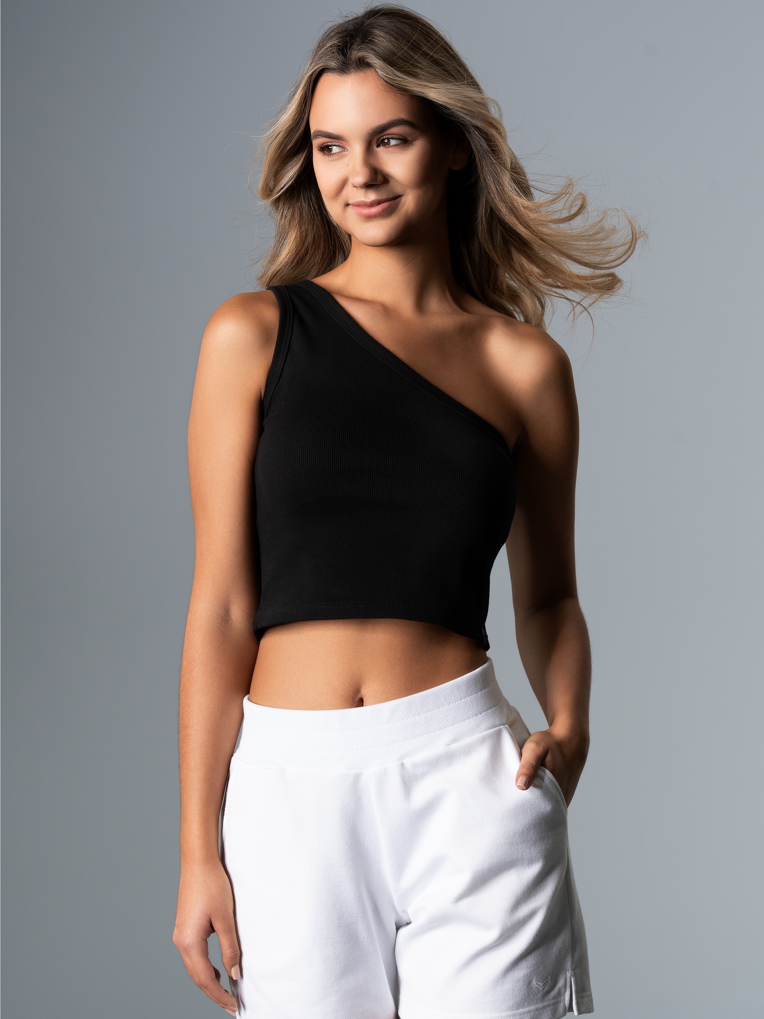 Modisches One-Shoulder-TopSchwarz
