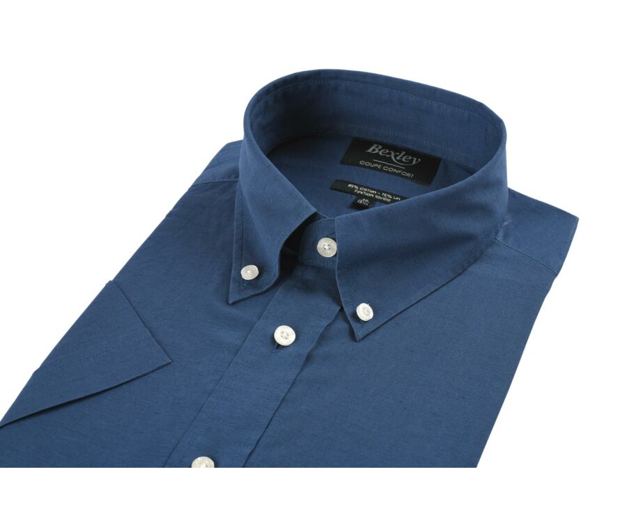 Chemise coton et lin indigo - Poche poitrine - COLTEN MC