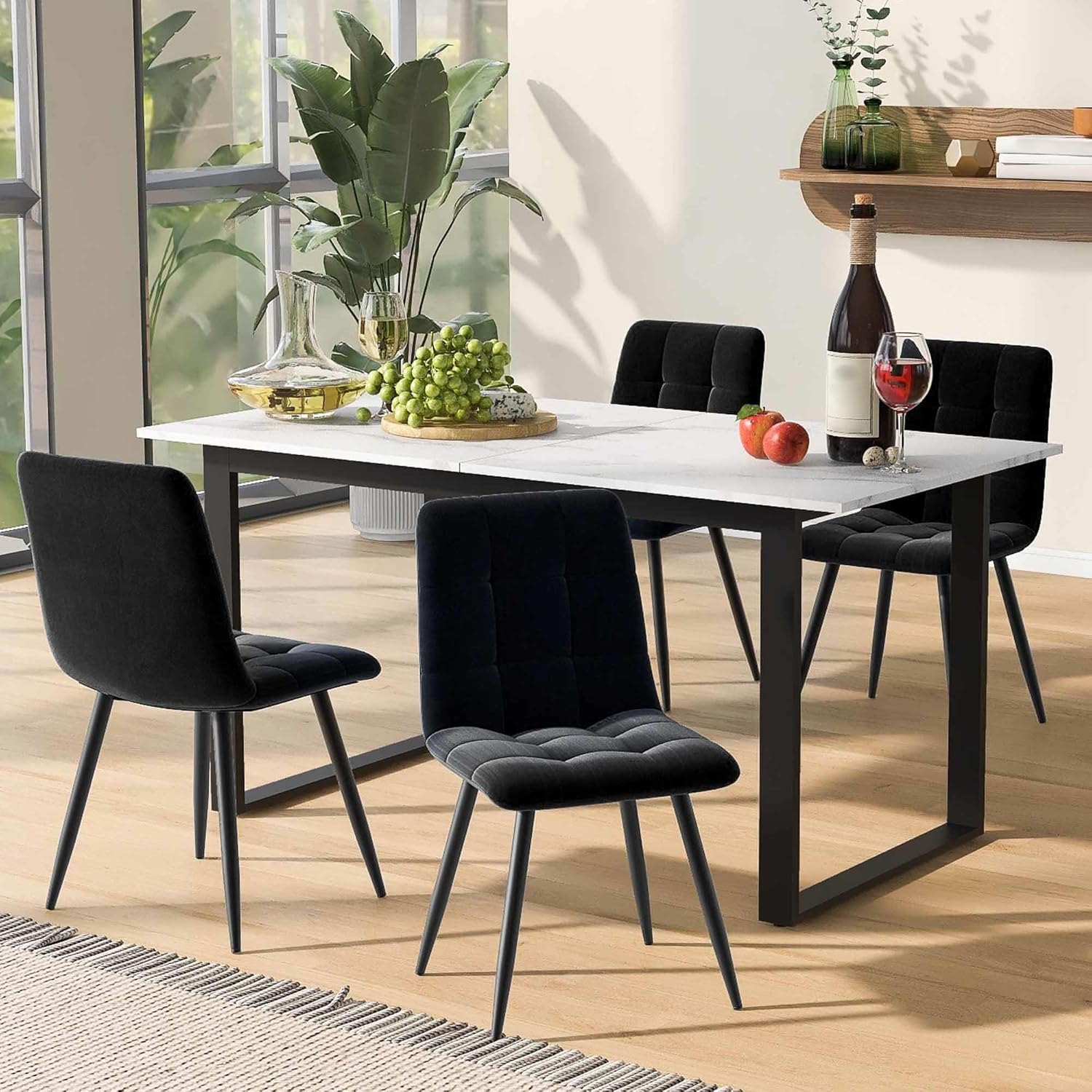 Esstisch ausziehbar 140-180x70x75 cm, rechteckiger Küchentisch, Esszimmertisch mit Tischplatte in Marmoroptik und Metallbeinen, Ausziehbarer tisch für 4-8 Personen, für Wohn- und Esszimmer, weiß.
