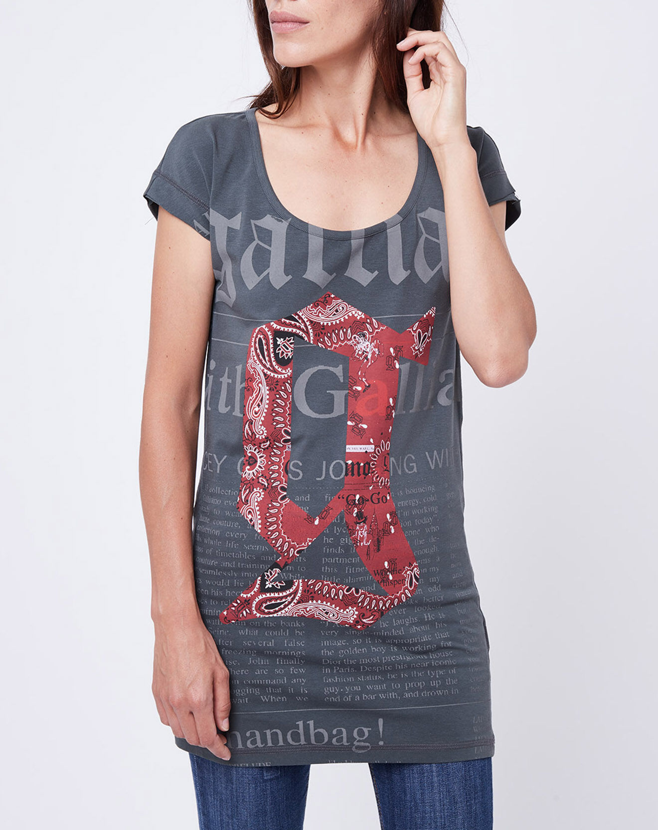 John Galliano T-Shirt Long gris ardoise