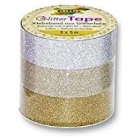 Folia Glitter-Tape Set 3 Rollen silber/hellgold/gold