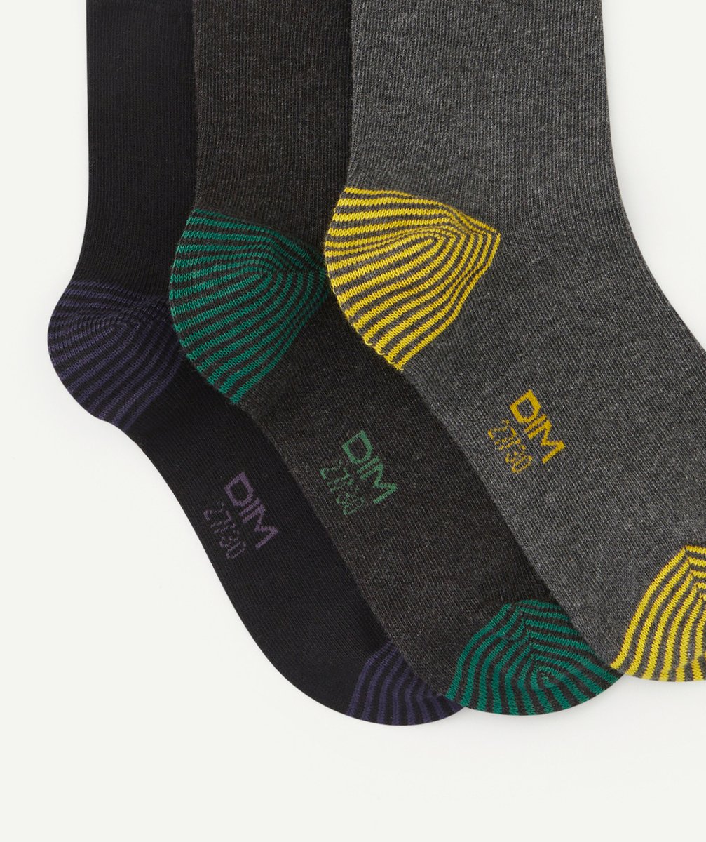 DIMLOT DE 3 PAIRES DE CHAUSSETTES GRISES AVEC EXTREMITÉS COLORÉES