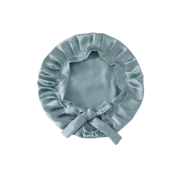Justerbar Silke Sleep Cap til langt hår, 100% Mulberry Silke Lyseblå