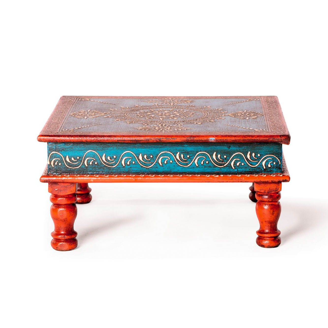 Teetisch 'Bajot', blau, orange, L 36 cm, B 36 cm, H 17 cm von fischer's lagerhaus
