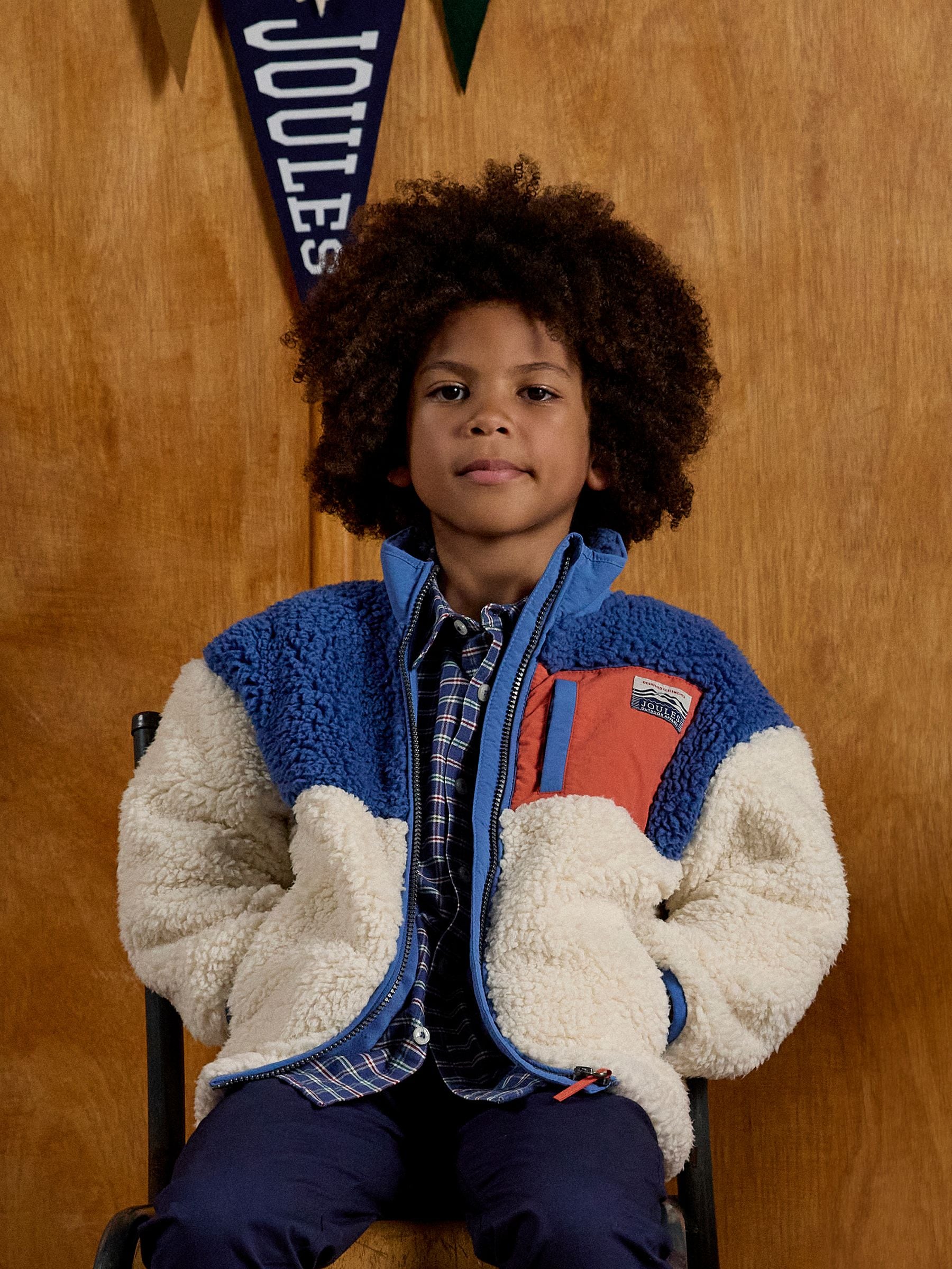 Crème en blauw - Joules Billy fleece met rits voor jongens