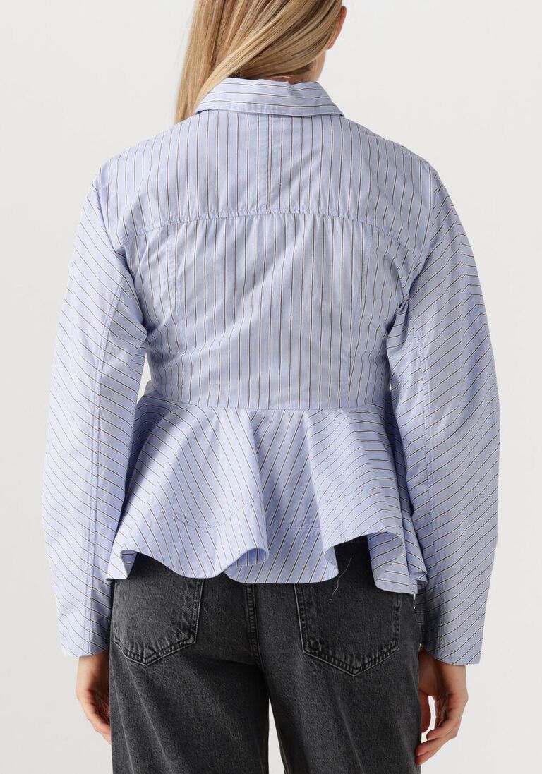 lichtblauwe ganni blouses stripe cotton peplum shirt