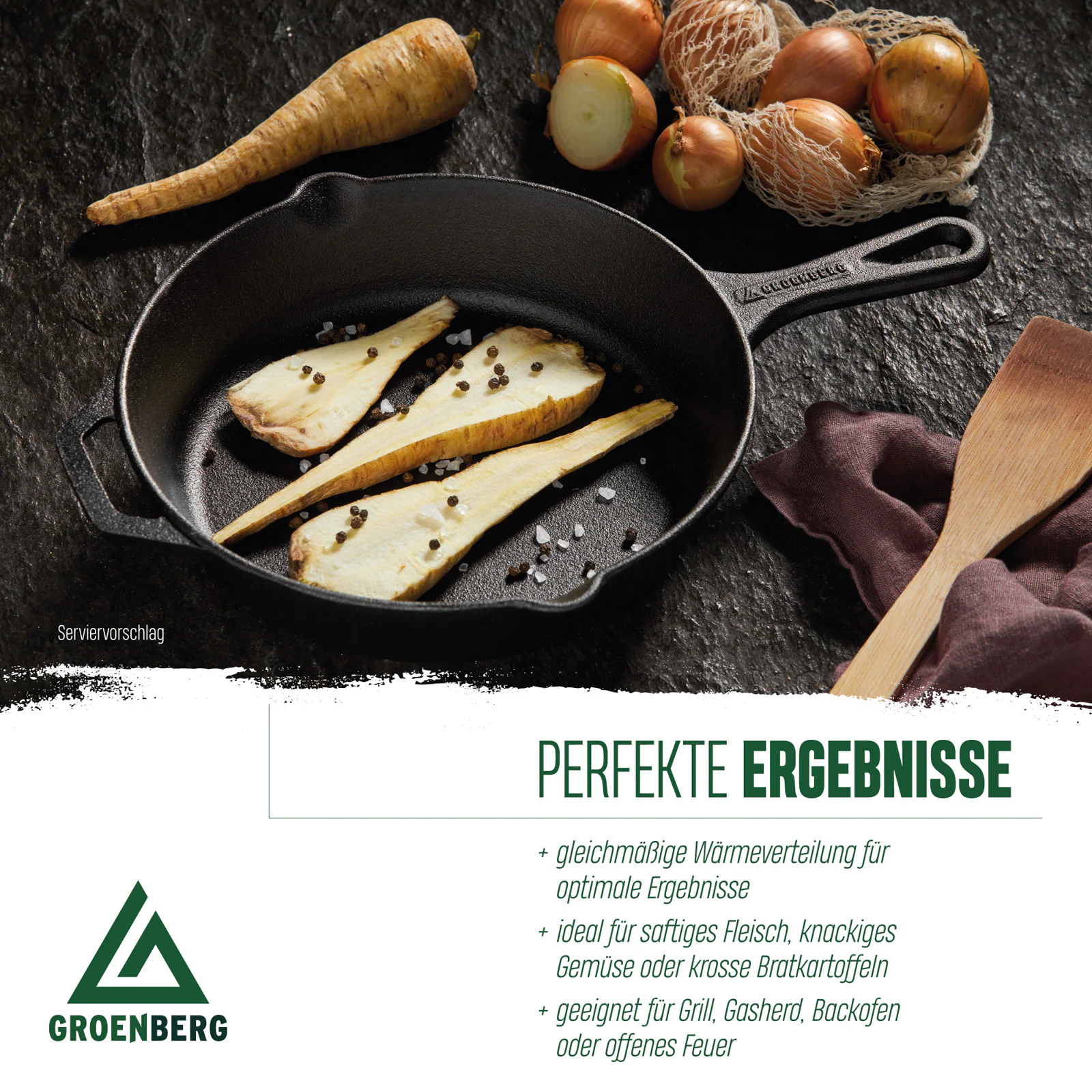 GROENBERG Gusseisen Pfanne Hekla Bratpfanne Grillpfanne Pfanne Griff Rund 30 cm