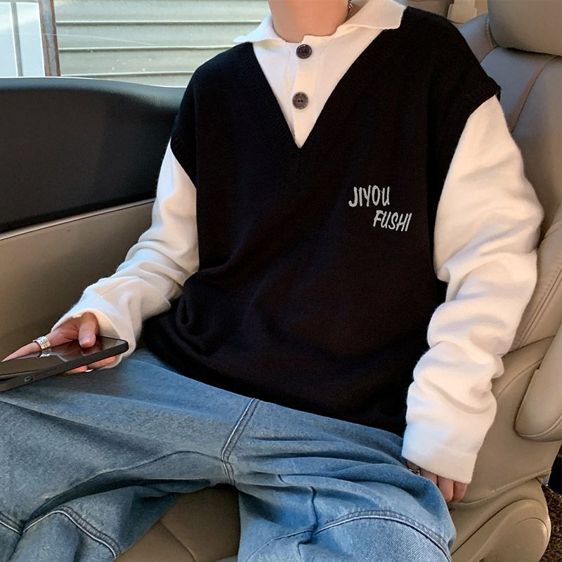 Whyessa - Inset Vest Polo Neck Sweater