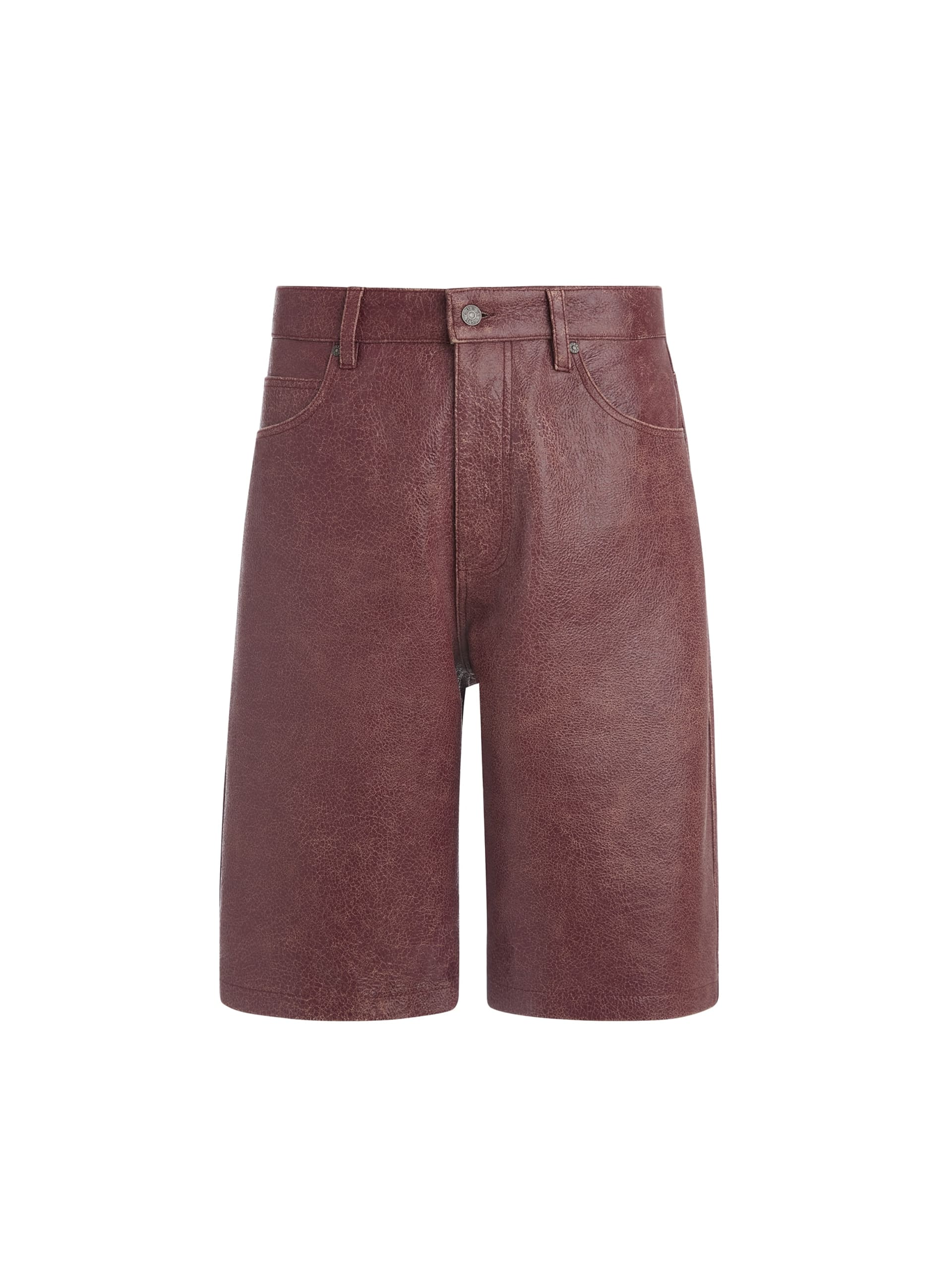 shorts de couro craquelado