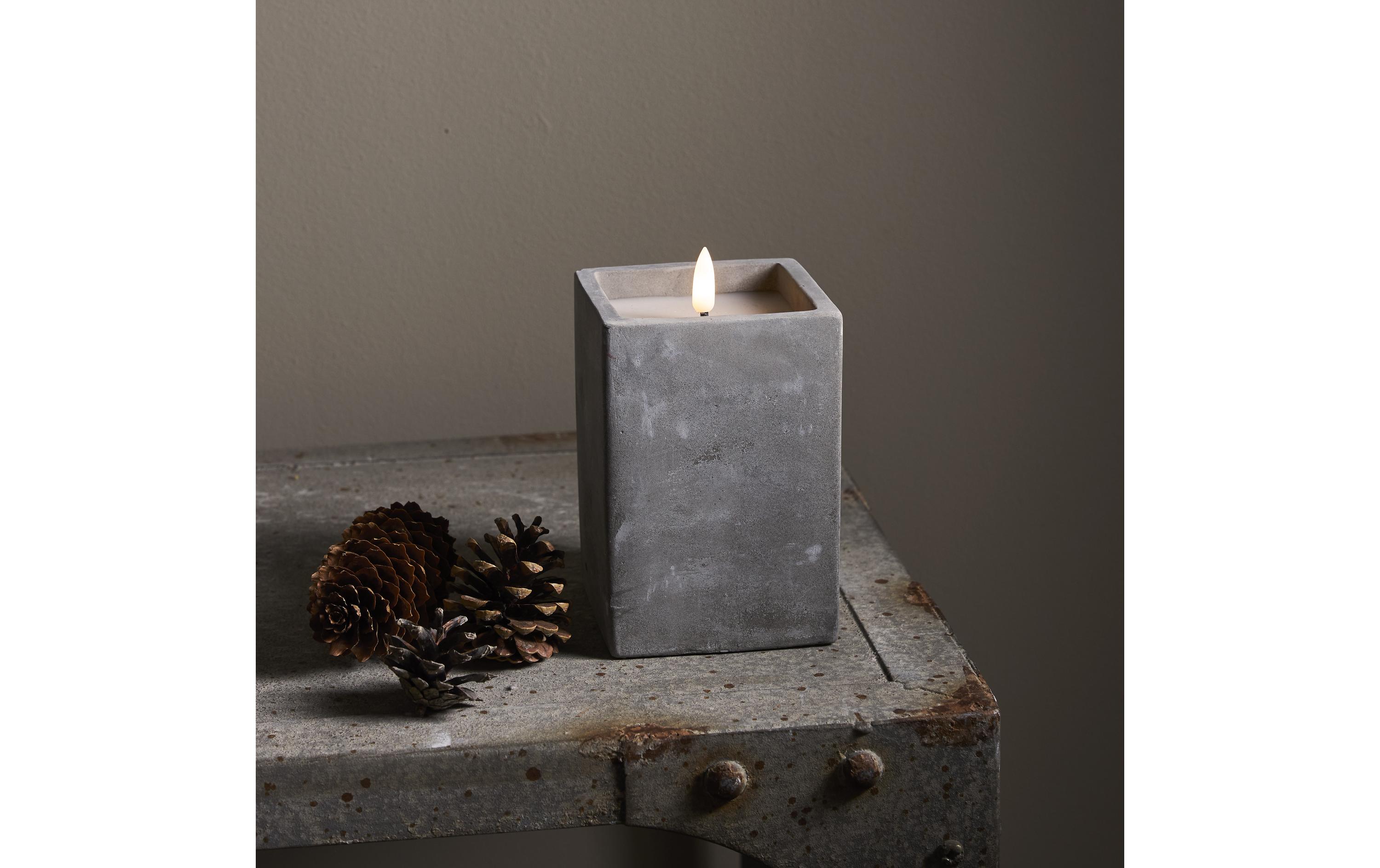 LED-Kerze Flamme Cem, 9 x 9 x 14.5 cm, GrauKünstliche Kerze mit beweglicher Flamme