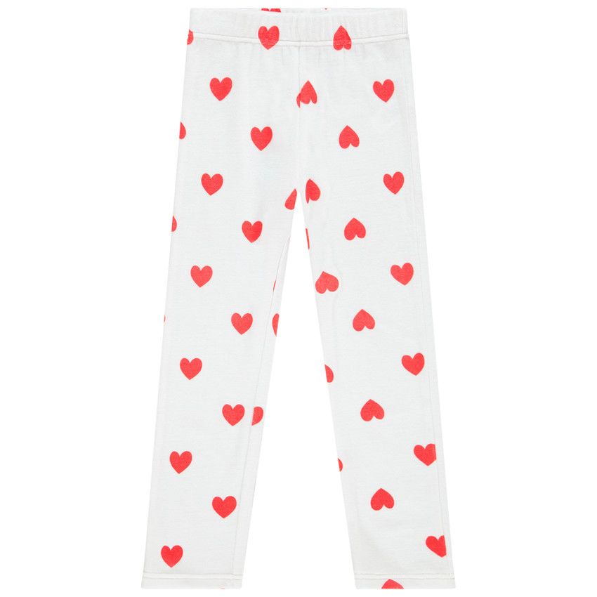 Pyjama en velours motif chat et coeurs pour enfant fille - Ecru