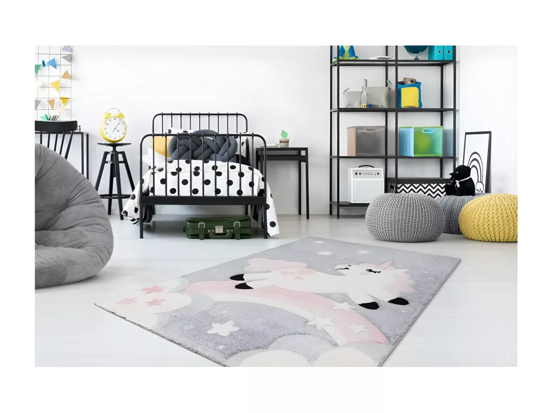 Tapis enfant 150x80cm, design A723O coloris rose - Confort et élégance pour votre intérieur