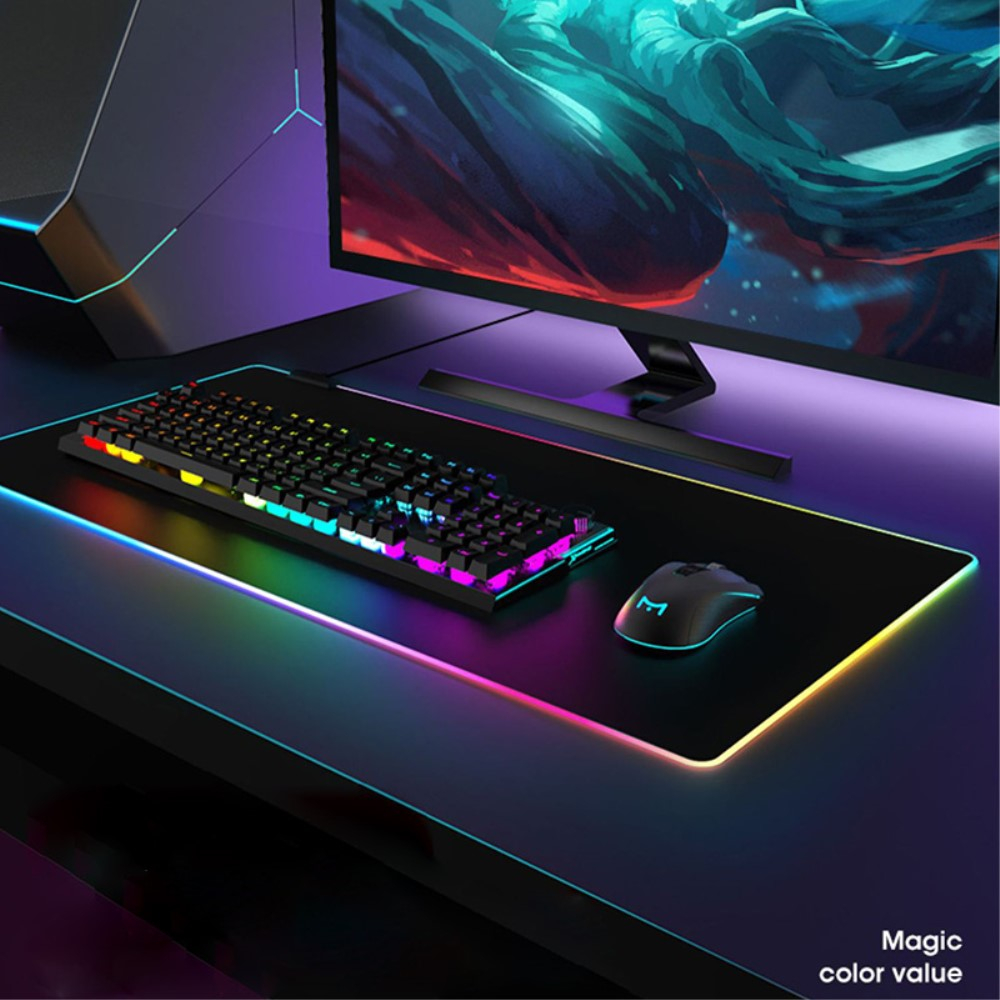 (80x30cm) Gaming Mauspad Mausmatte mit Rutschfester Unterseite   RGB-Beleuchtung - Schwarz