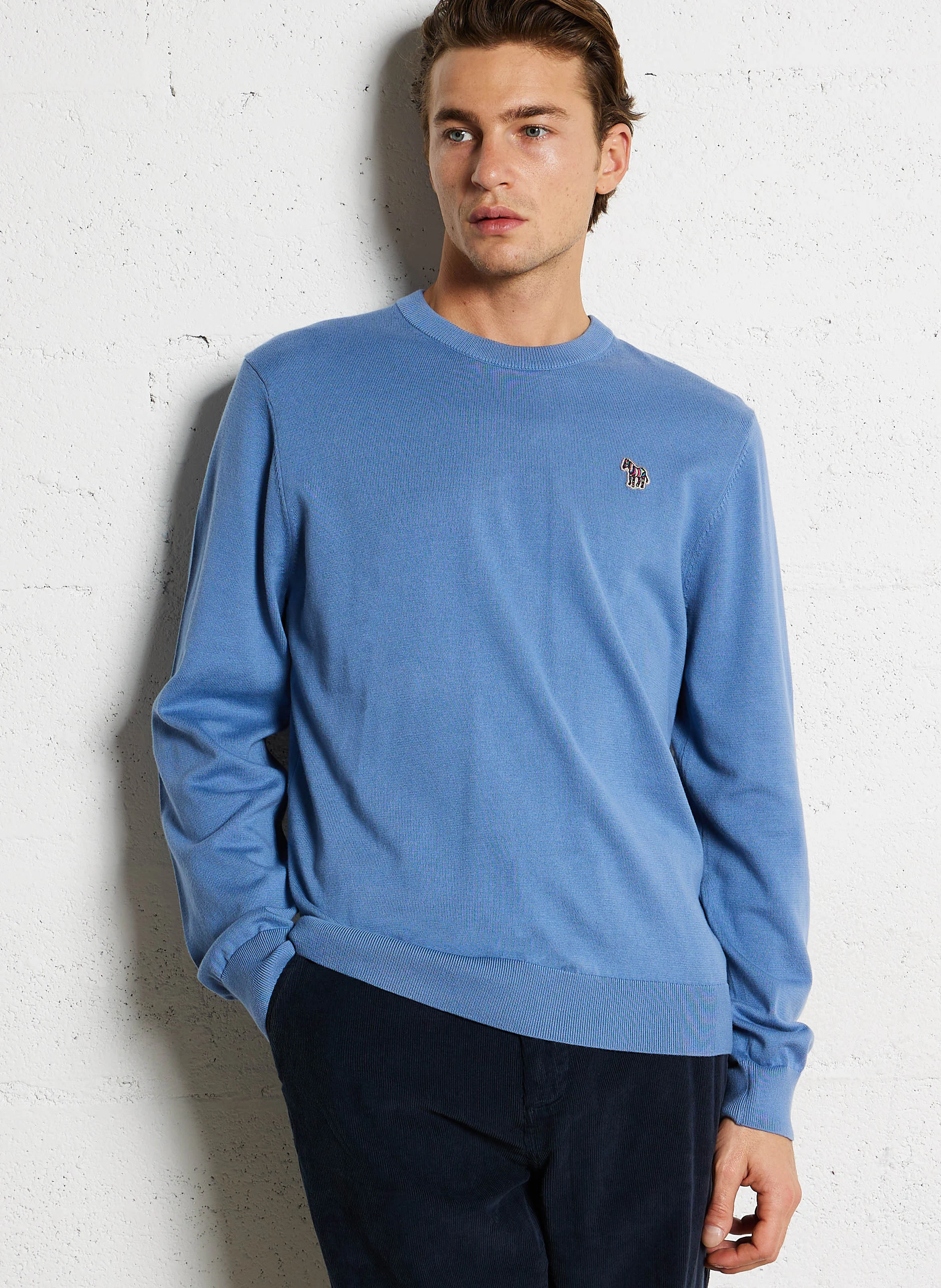 Pull col rond en coton bio| Bleu