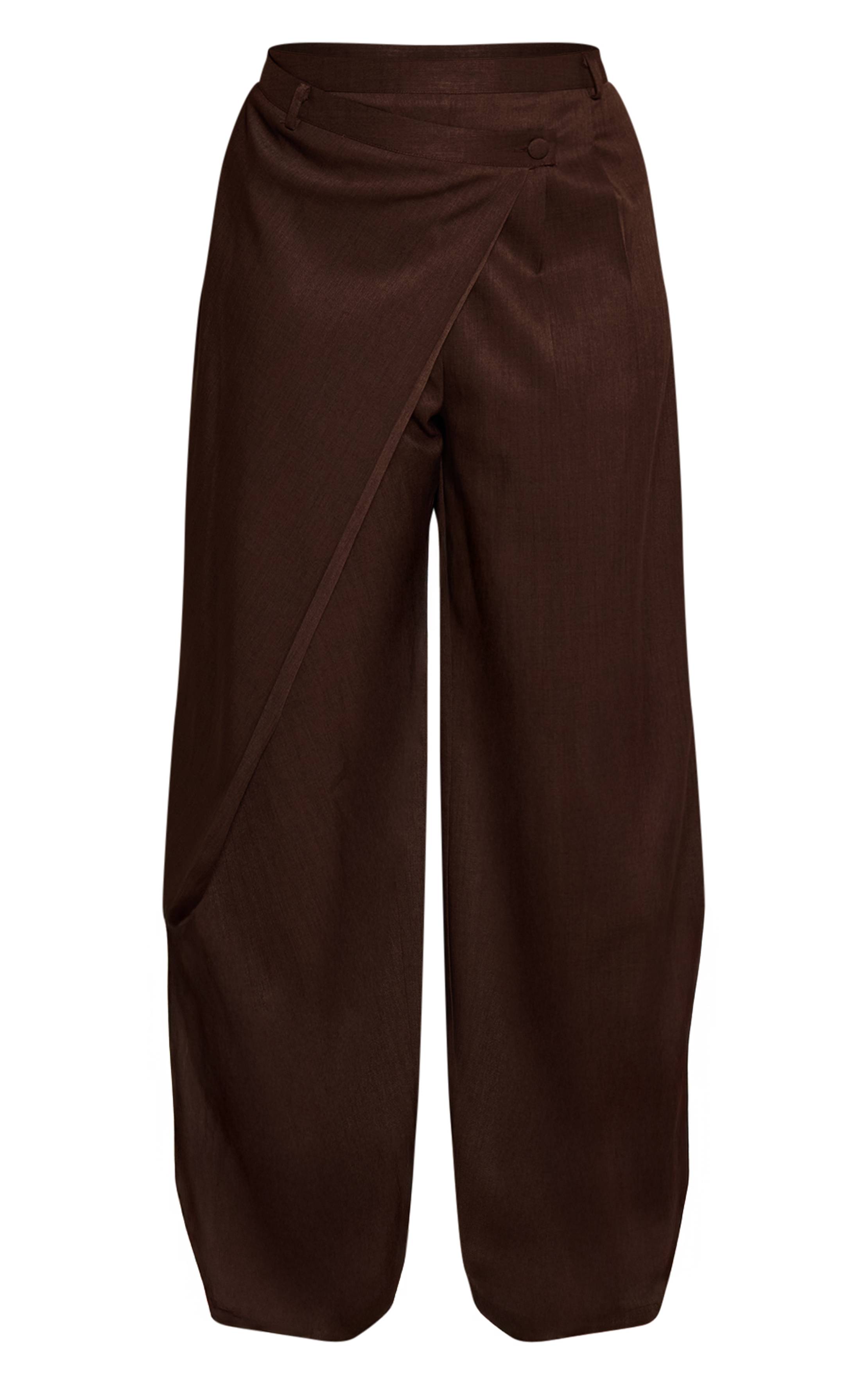 Marron Pantalon Grande Taille À Devant Cache-cœur En Tissu Tissé