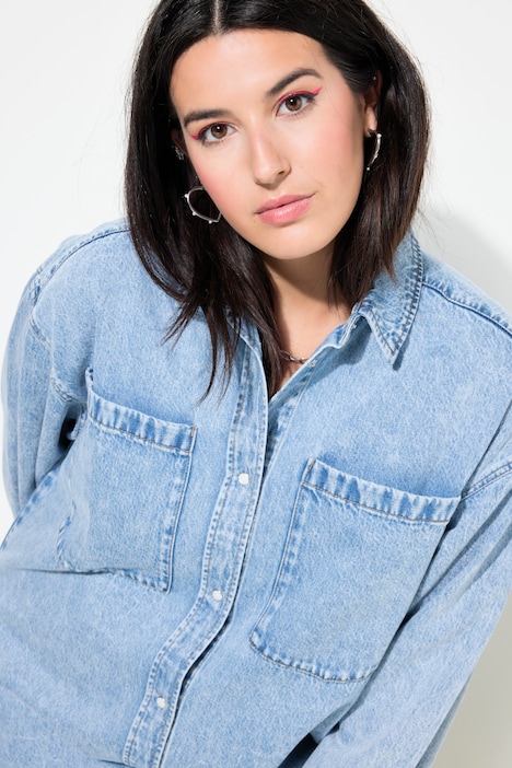 Jeanskleid, oversized, Fransensaum