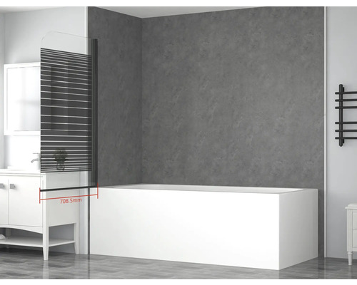form&style badwand, 1-delig, ABETO, 750 x 1400 mm, glasdecor met horizontale strepen, profielkleur zwart