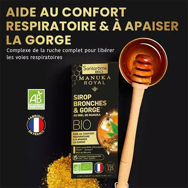 Santarome Organic - Xarope para os brônquios e garganta com mel de Manuka orgânico - 125ml